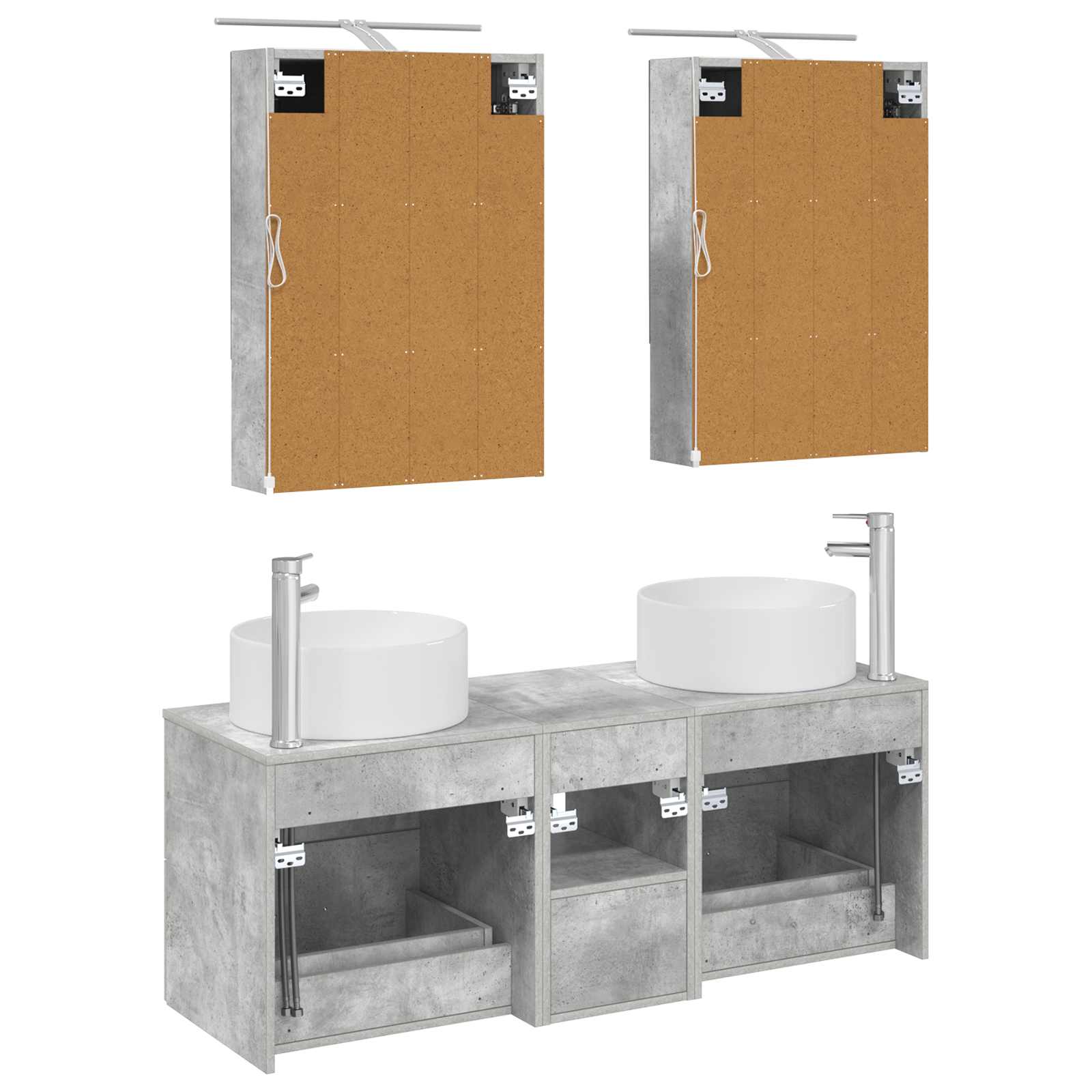 Badkamermeubelset 5 pcs Betongrijs Bewerkt hout en glas is nu te koop bij PeponiXL, paradijselijk wonen!