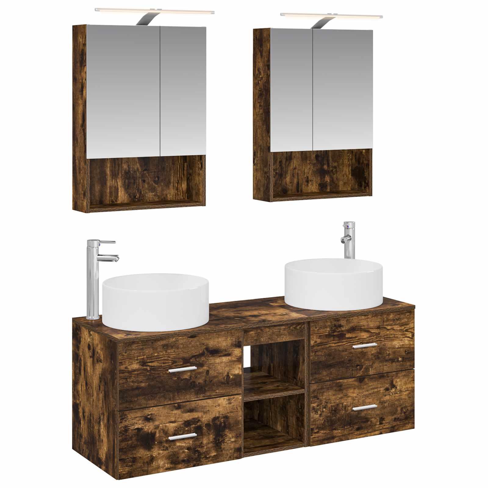 Badkamermeubelset 5 pcs Gerookt eiken Bewerkt hout en glas is nu te koop bij PeponiXL, paradijselijk wonen!