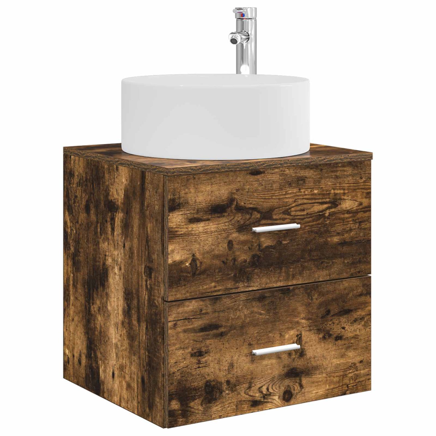 Badkamermeubelset 5 pcs Gerookt eiken Bewerkt hout en glas is nu te koop bij PeponiXL, paradijselijk wonen!