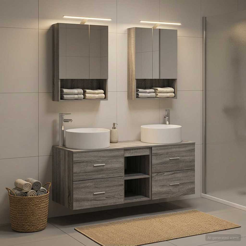 Badkamermeubelset 5 pcs Grijs Sonoma Bewerkt hout en glas is nu te koop bij PeponiXL, paradijselijk wonen!