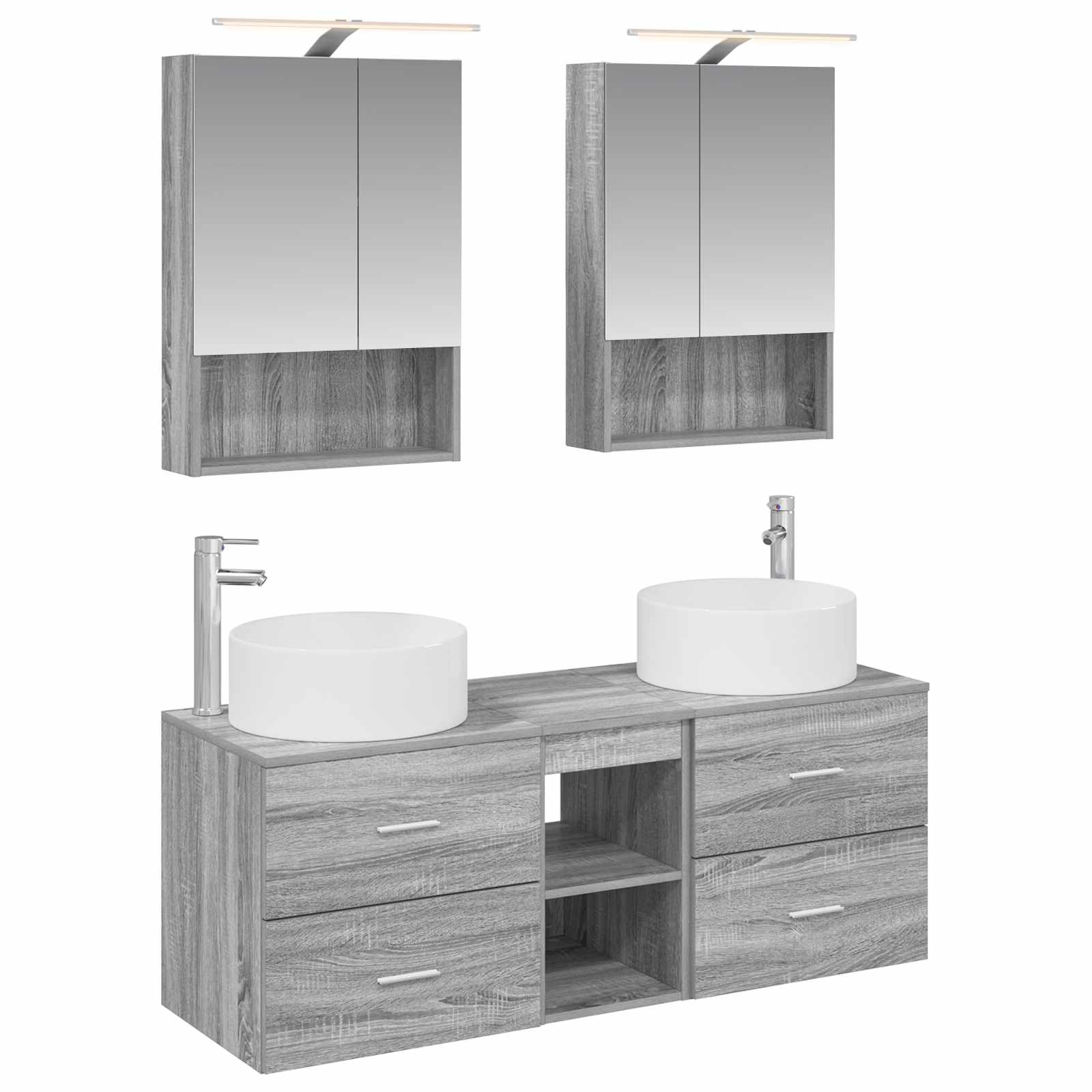 Badkamermeubelset 5 pcs Grijs Sonoma Bewerkt hout en glas is nu te koop bij PeponiXL, paradijselijk wonen!