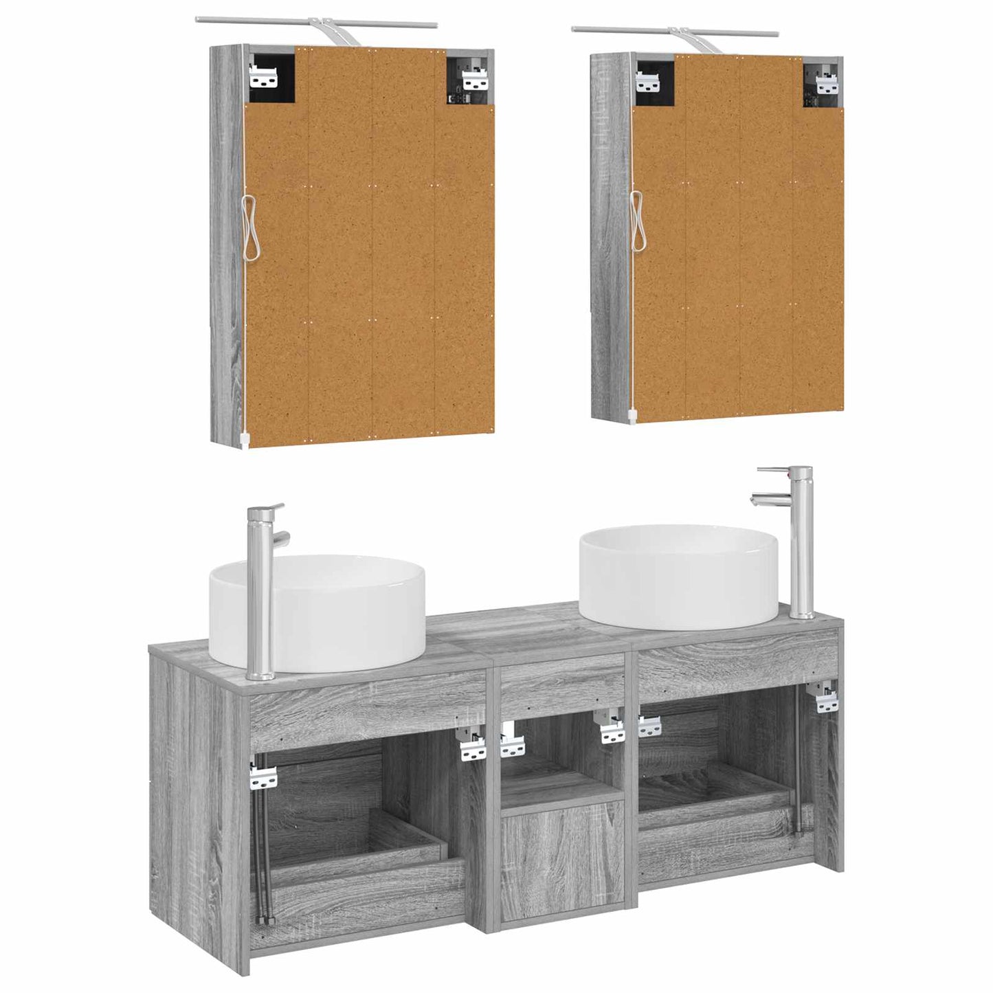 Badkamermeubelset 5 pcs Grijs Sonoma Bewerkt hout en glas is nu te koop bij PeponiXL, paradijselijk wonen!