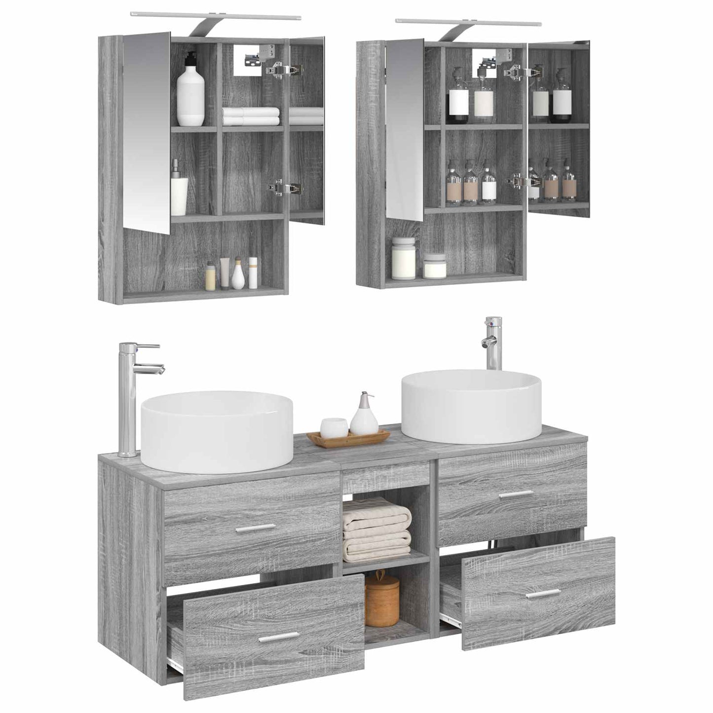 Badkamermeubelset 5 pcs Grijs Sonoma Bewerkt hout en glas is nu te koop bij PeponiXL, paradijselijk wonen!