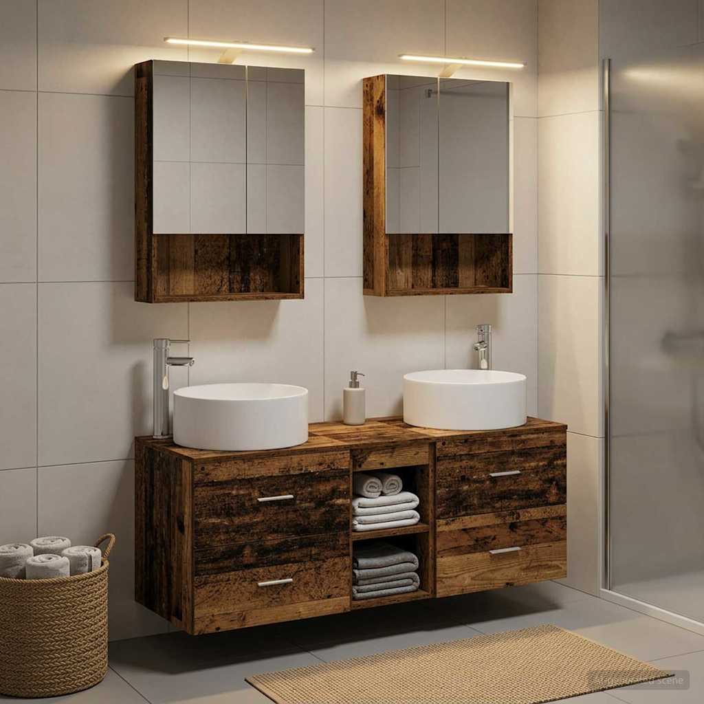 Badkamermeubelset 5 pcs Oud hout Bewerkt hout en glas is nu te koop bij PeponiXL, paradijselijk wonen!