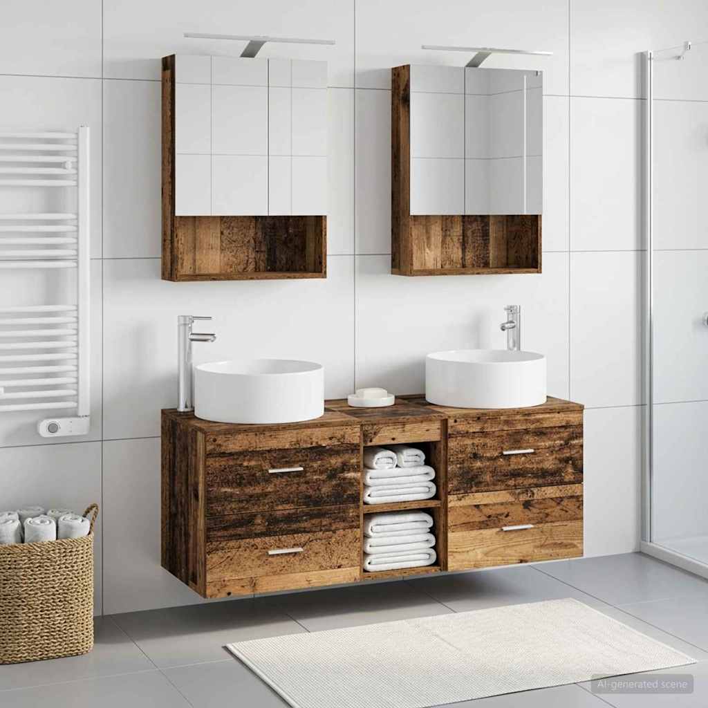 Badkamermeubelset 5 pcs Oud hout Bewerkt hout en glas is nu te koop bij PeponiXL, paradijselijk wonen!