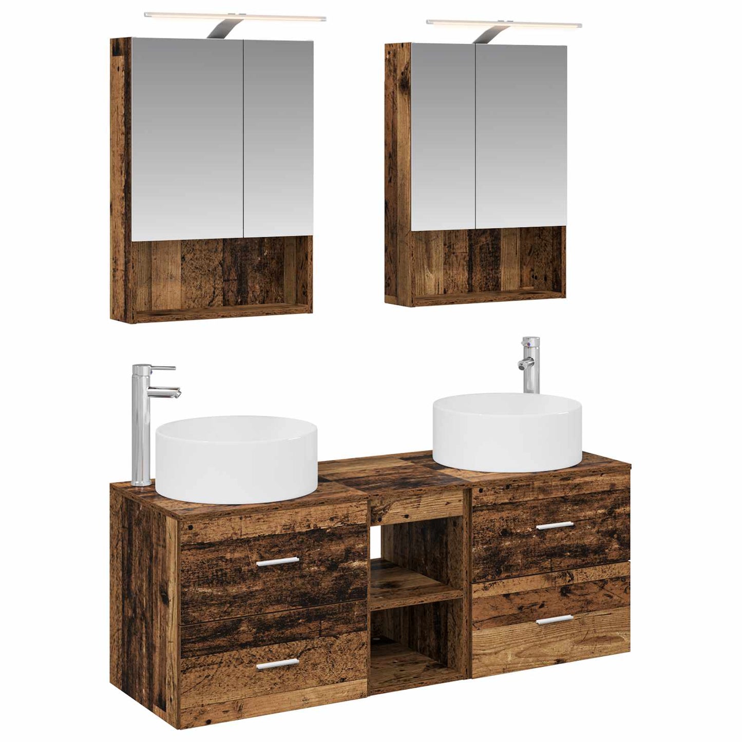 Badkamermeubelset 5 pcs Oud hout Bewerkt hout en glas is nu te koop bij PeponiXL, paradijselijk wonen!
