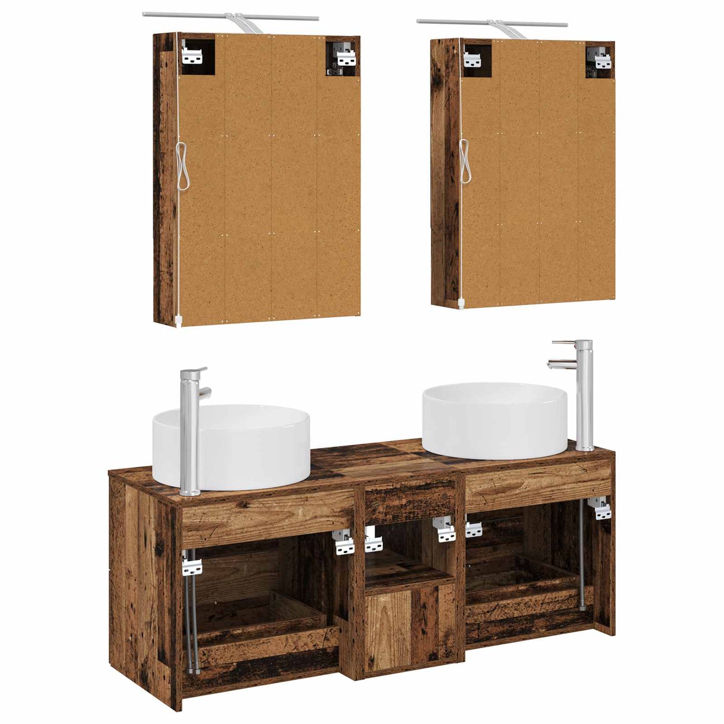 Badkamermeubelset 5 pcs Oud hout Bewerkt hout en glas is nu te koop bij PeponiXL, paradijselijk wonen!