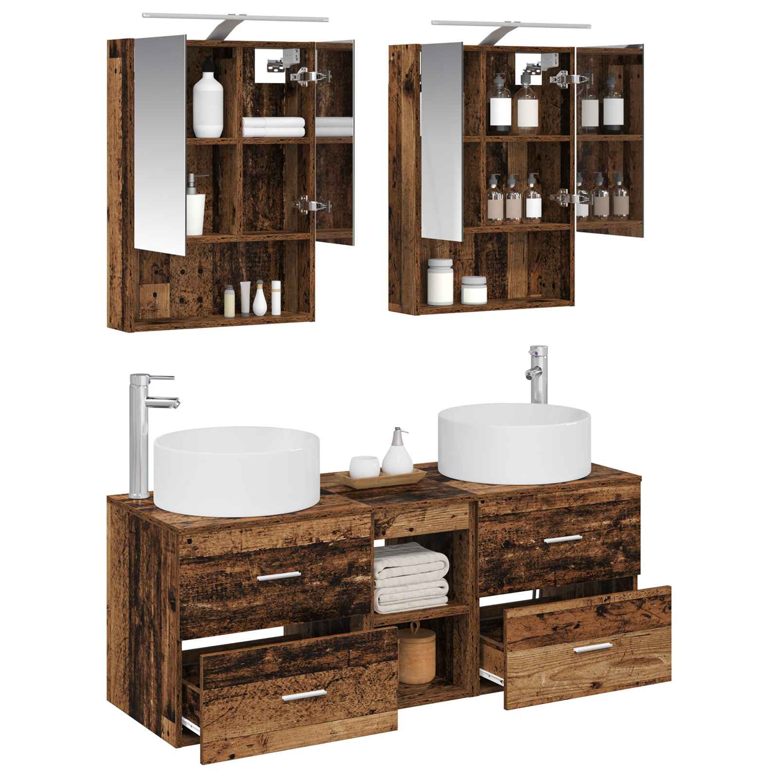 Badkamermeubelset 5 pcs Oud hout Bewerkt hout en glas is nu te koop bij PeponiXL, paradijselijk wonen!
