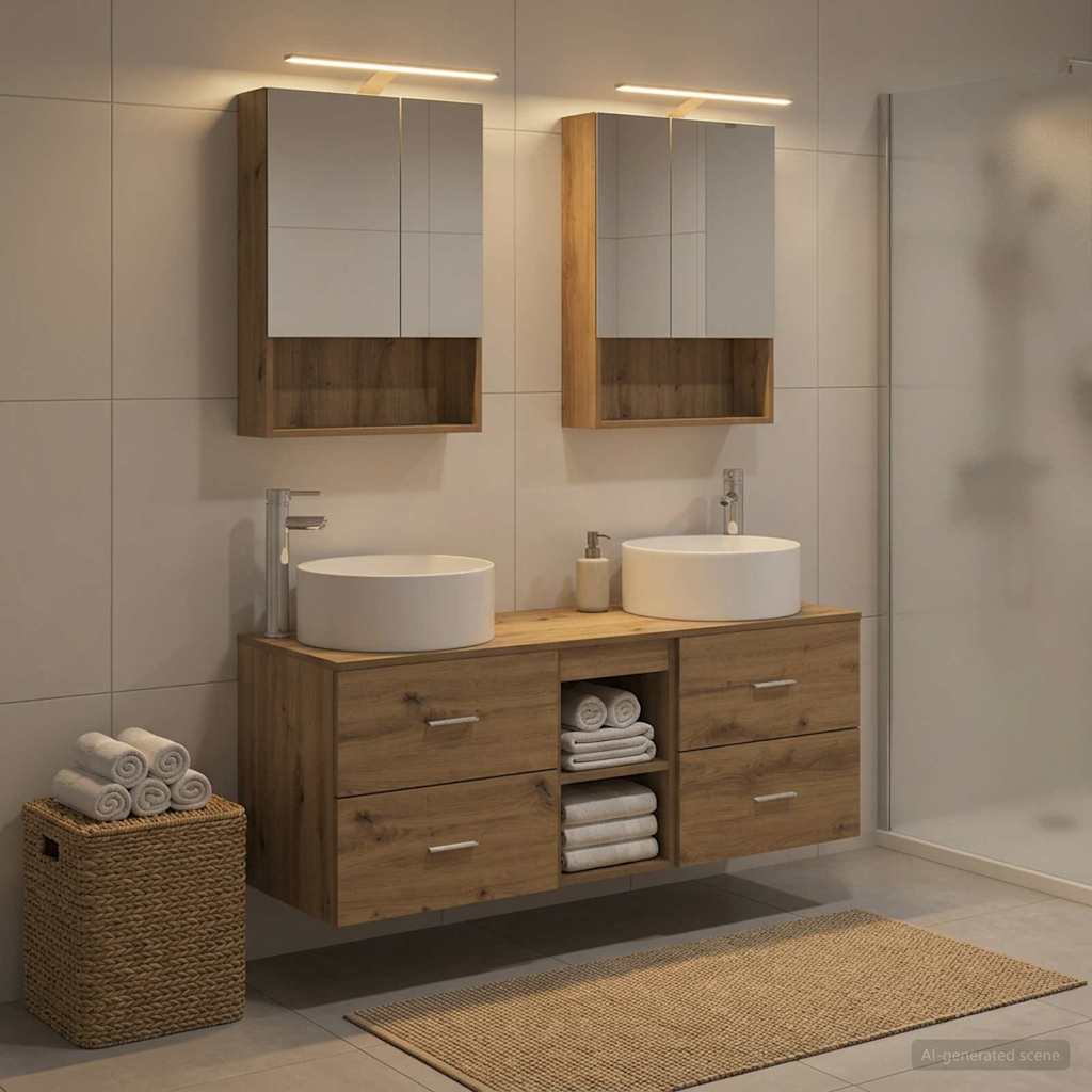 Badkamermeubelset 5 pcs Artisanaal eiken Bewerkt hout en glas is nu te koop bij PeponiXL, paradijselijk wonen!