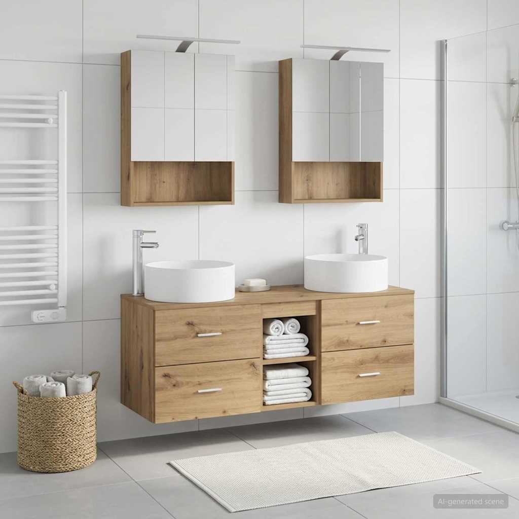 Badkamermeubelset 5 pcs Artisanaal eiken Bewerkt hout en glas is nu te koop bij PeponiXL, paradijselijk wonen!