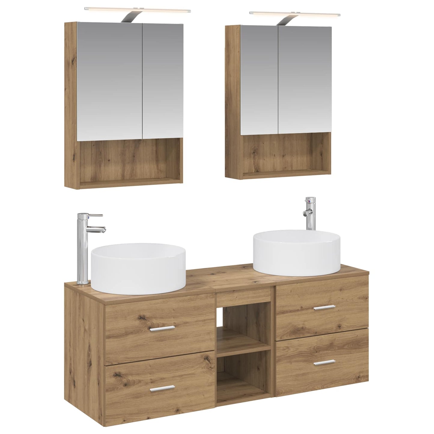 Badkamermeubelset 5 pcs Artisanaal eiken Bewerkt hout en glas is nu te koop bij PeponiXL, paradijselijk wonen!