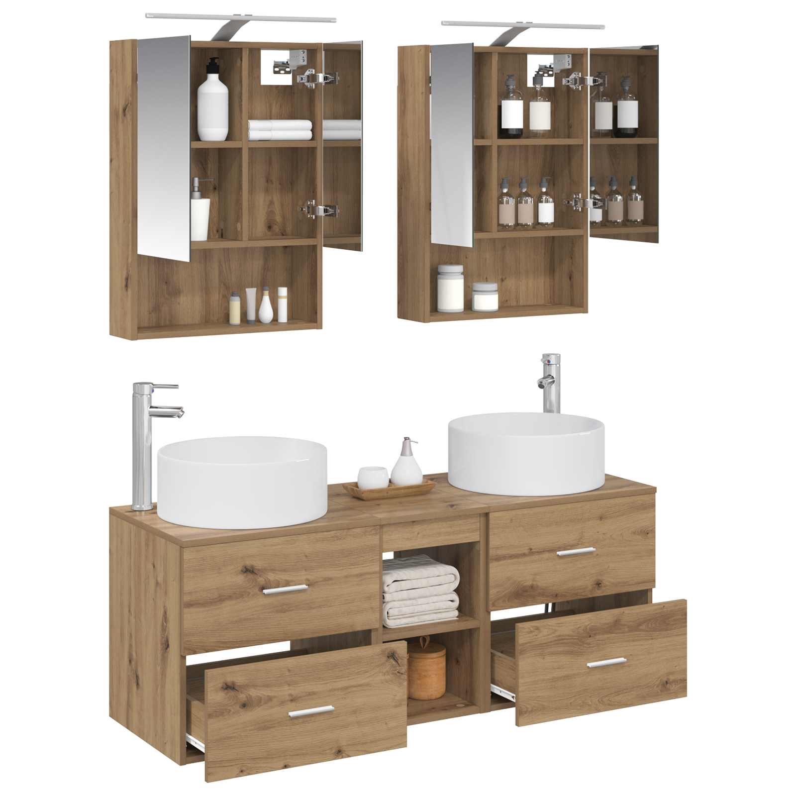 Badkamermeubelset 5 pcs Artisanaal eiken Bewerkt hout en glas is nu te koop bij PeponiXL, paradijselijk wonen!