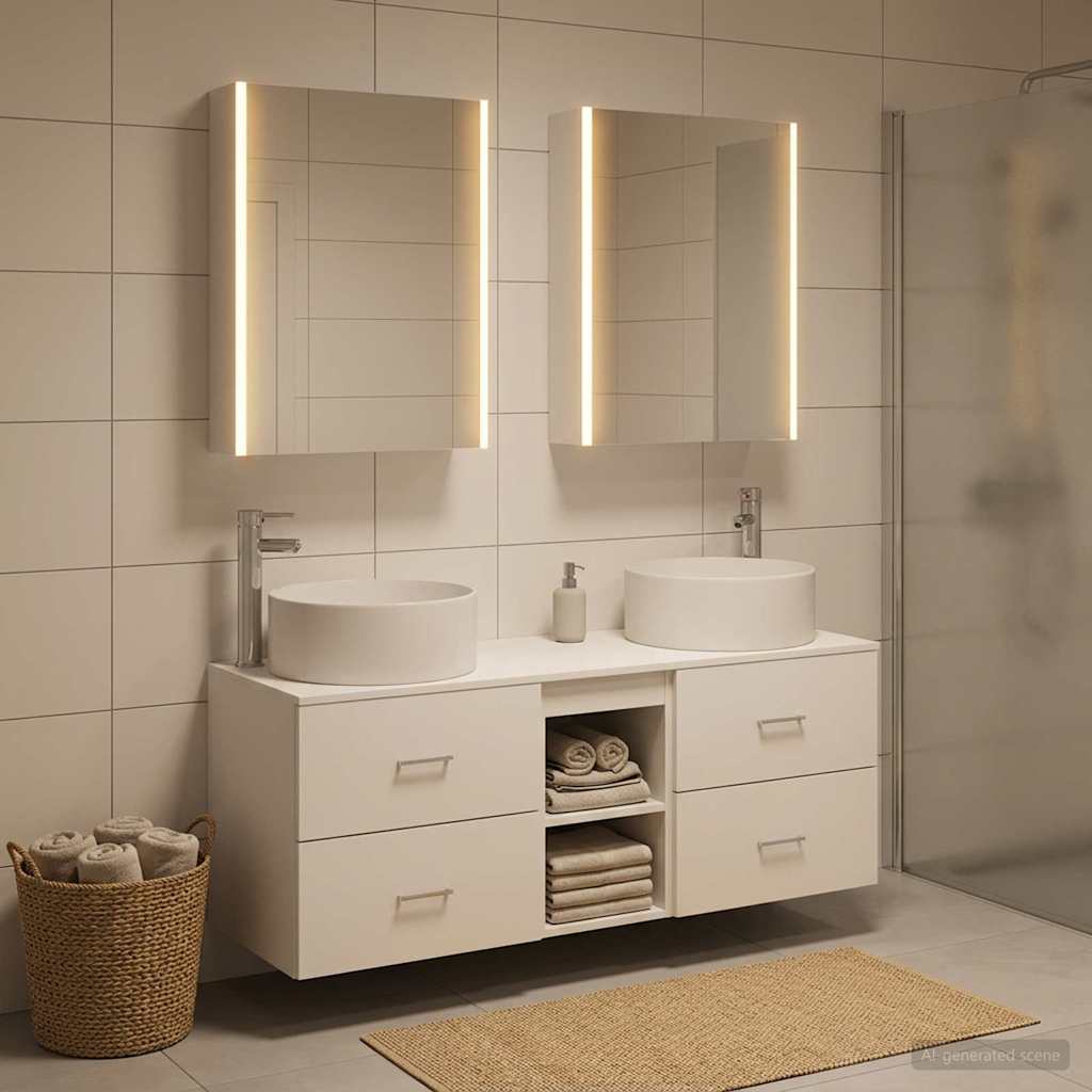 Badkamermeubelset 5 pcs Wit Bewerkt hout en glas is nu te koop bij PeponiXL, paradijselijk wonen!