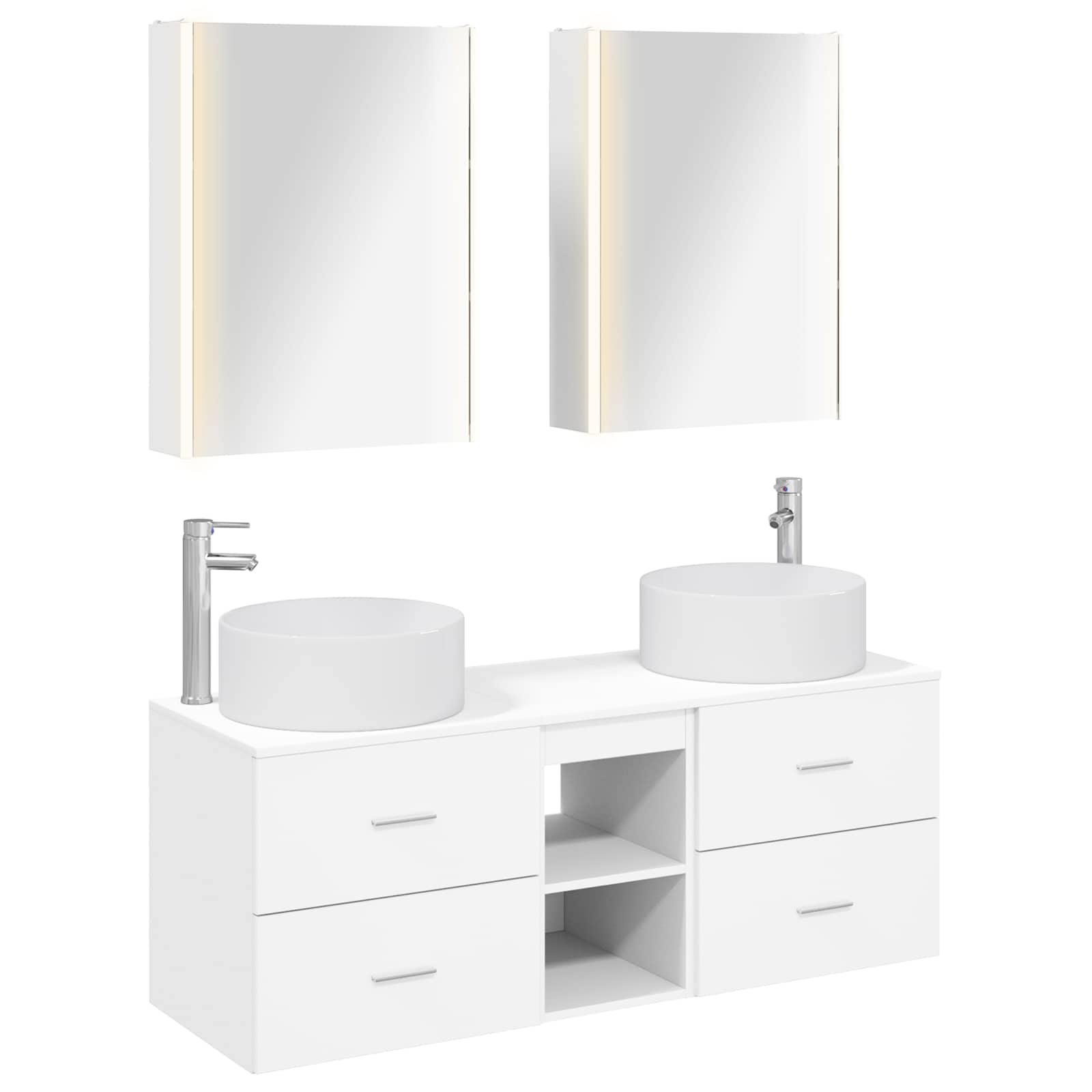 Badkamermeubelset 5 pcs Wit Bewerkt hout en glas is nu te koop bij PeponiXL, paradijselijk wonen!