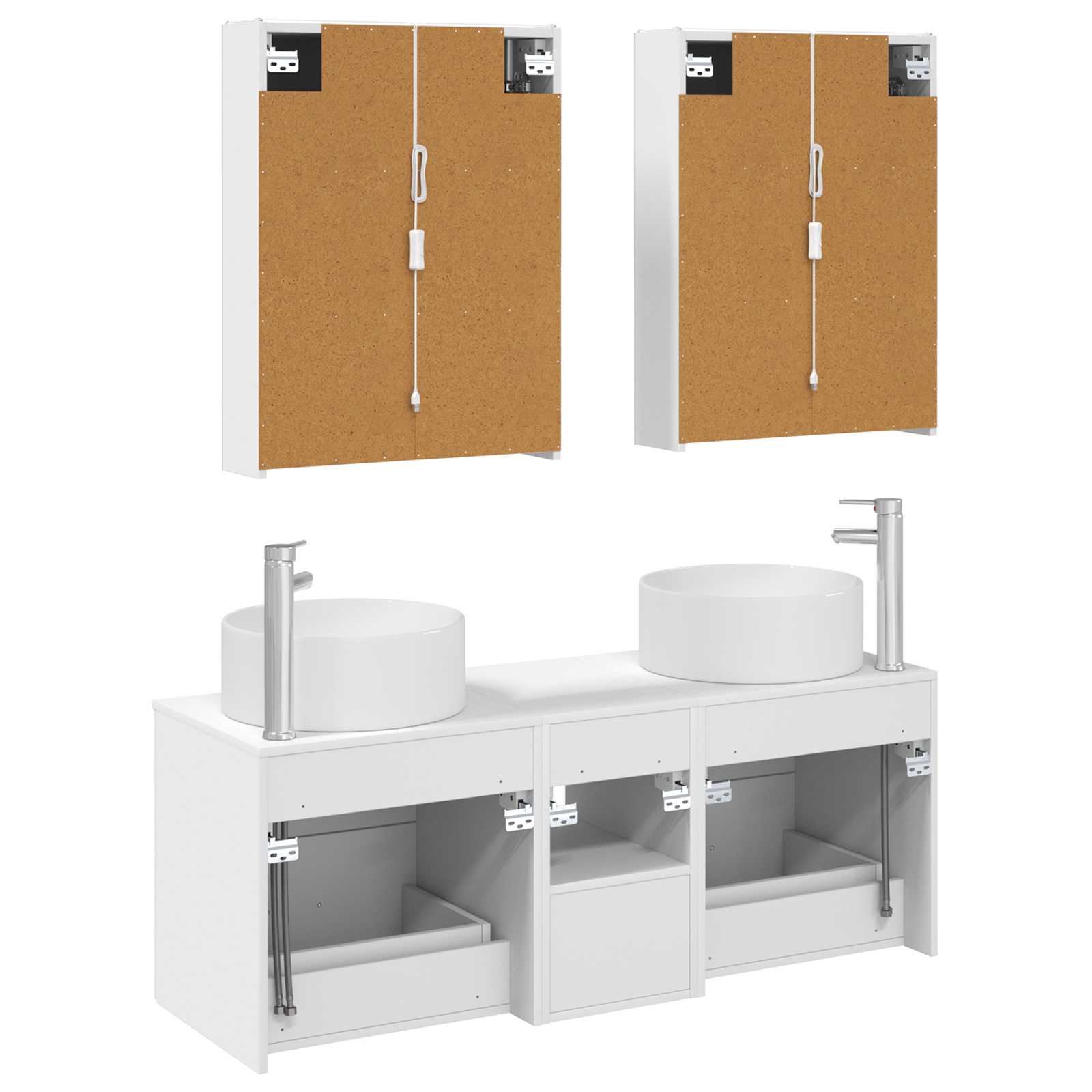 Badkamermeubelset 5 pcs Wit Bewerkt hout en glas is nu te koop bij PeponiXL, paradijselijk wonen!