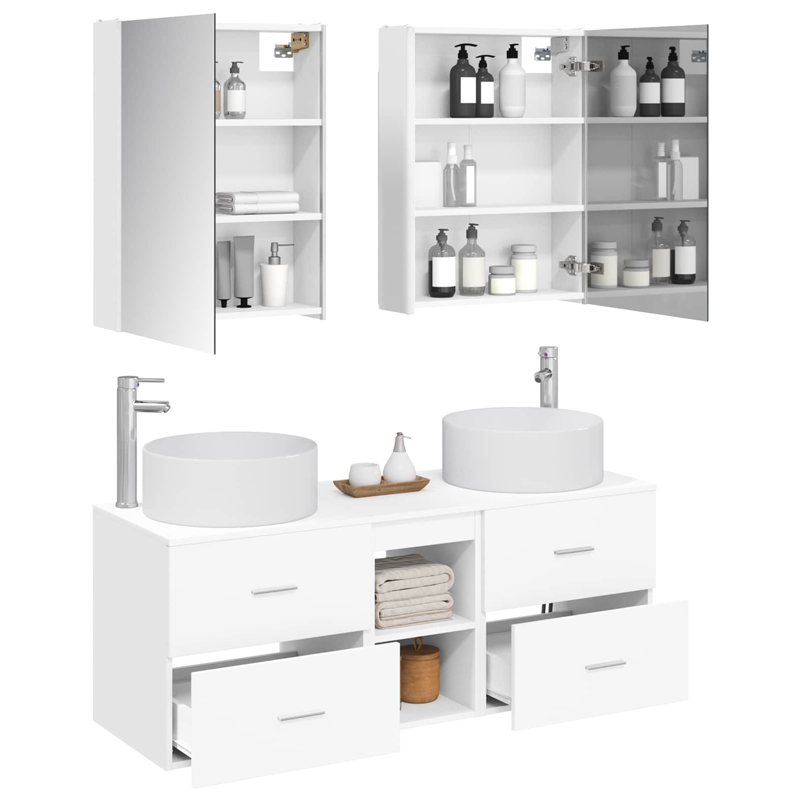 Badkamermeubelset 5 pcs Wit Bewerkt hout en glas is nu te koop bij PeponiXL, paradijselijk wonen!