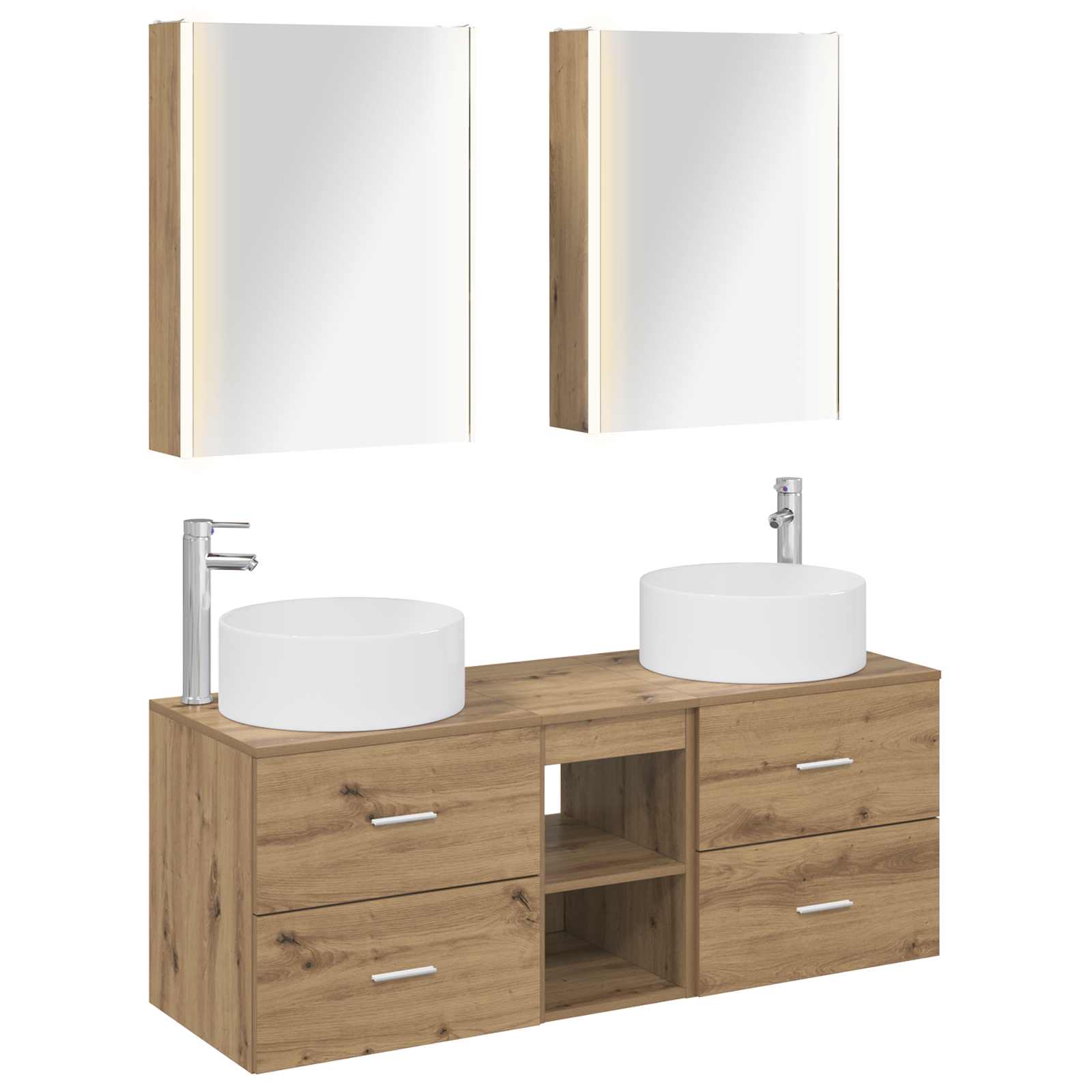 Badkamermeubelset 5 st Artisanaal eiken Bewerkt hout en glas is nu te koop bij PeponiXL, paradijselijk wonen!
