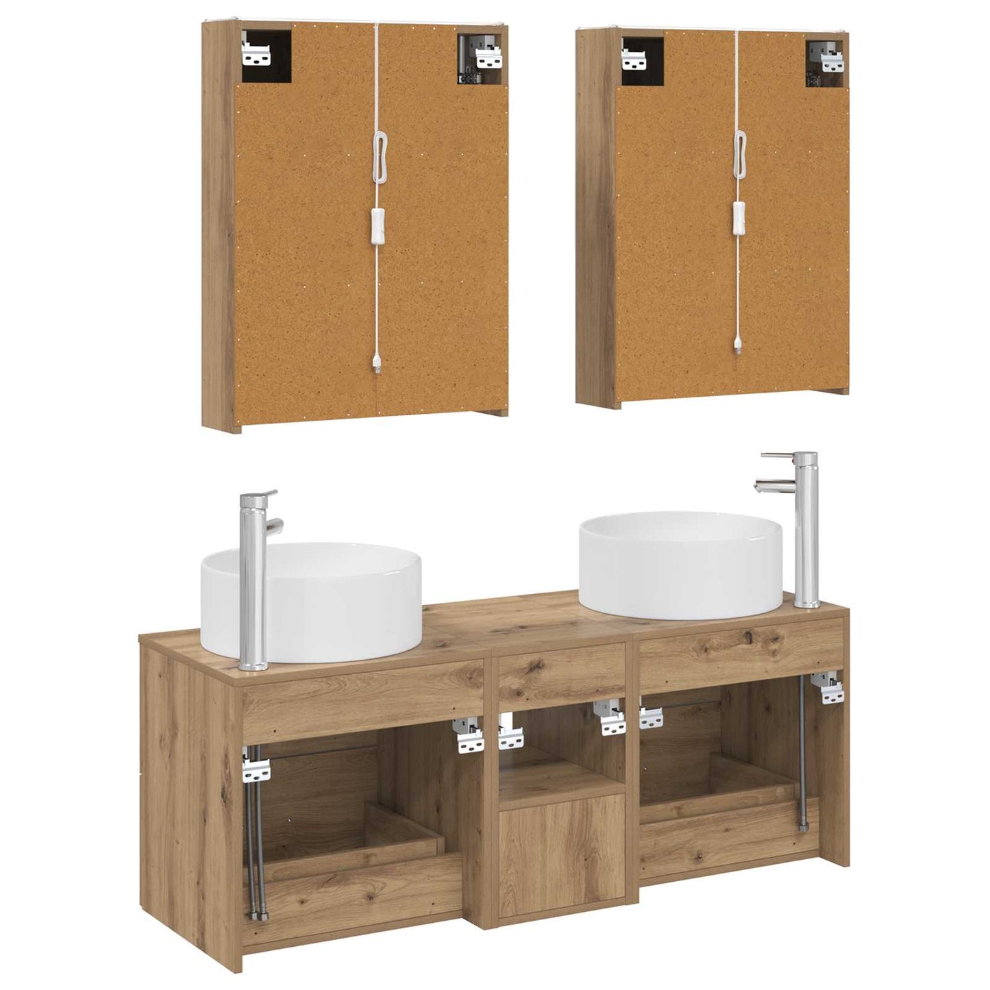 Badkamermeubelset 5 st Artisanaal eiken Bewerkt hout en glas is nu te koop bij PeponiXL, paradijselijk wonen!