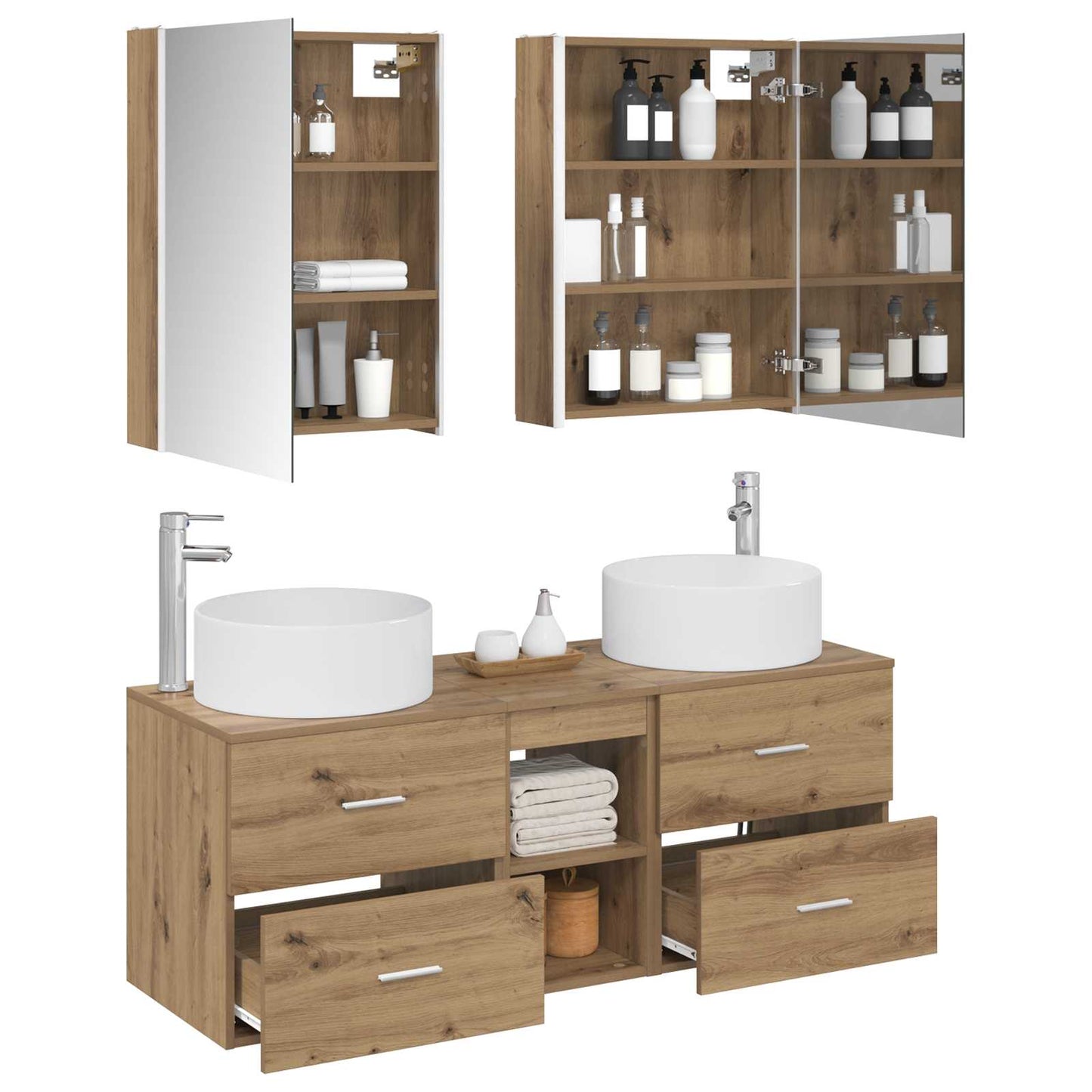 Badkamermeubelset 5 st Artisanaal eiken Bewerkt hout en glas is nu te koop bij PeponiXL, paradijselijk wonen!