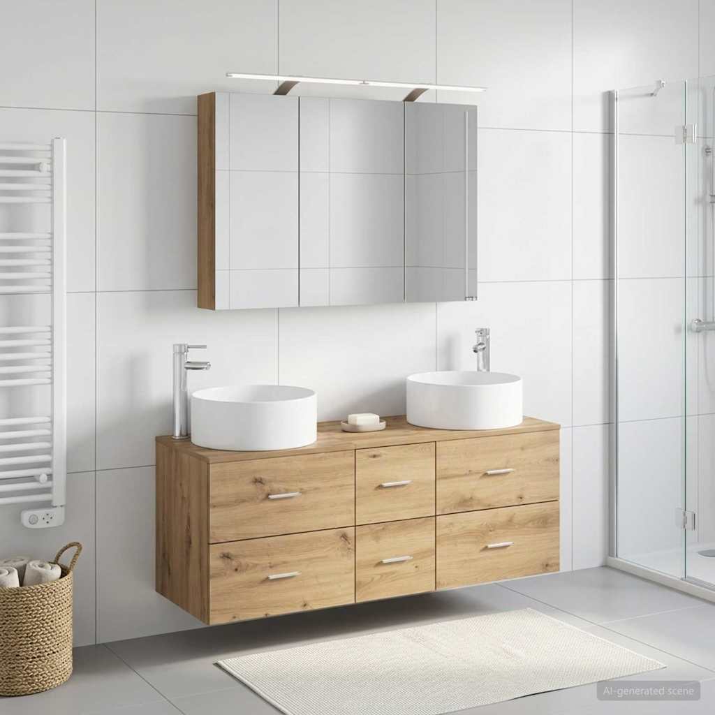 Badkamermeubelset 4 st Artisanaal eiken Bewerkt hout en glas is nu te koop bij PeponiXL, paradijselijk wonen!