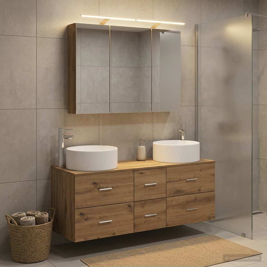 Badkamermeubelset 4 st Artisanaal eiken Bewerkt hout en glas is nu te koop bij PeponiXL, paradijselijk wonen!