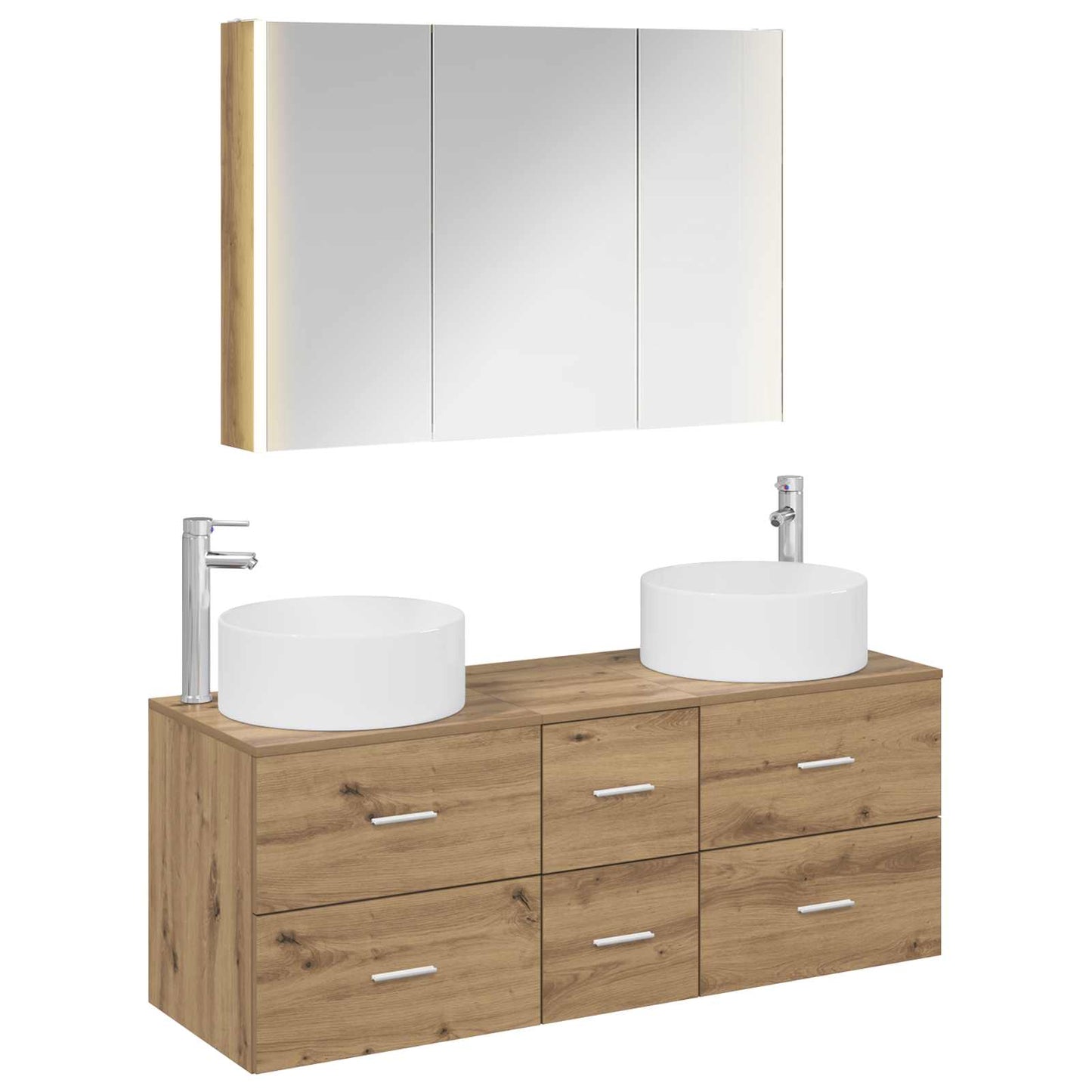 Badkamermeubelset 4 st Artisanaal eiken Bewerkt hout en glas is nu te koop bij PeponiXL, paradijselijk wonen!