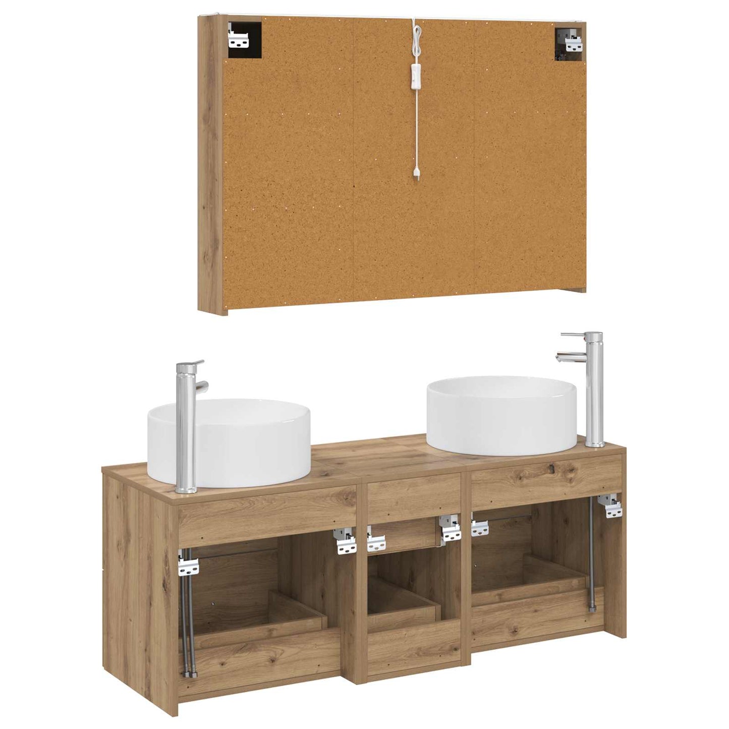 Badkamermeubelset 4 st Artisanaal eiken Bewerkt hout en glas is nu te koop bij PeponiXL, paradijselijk wonen!