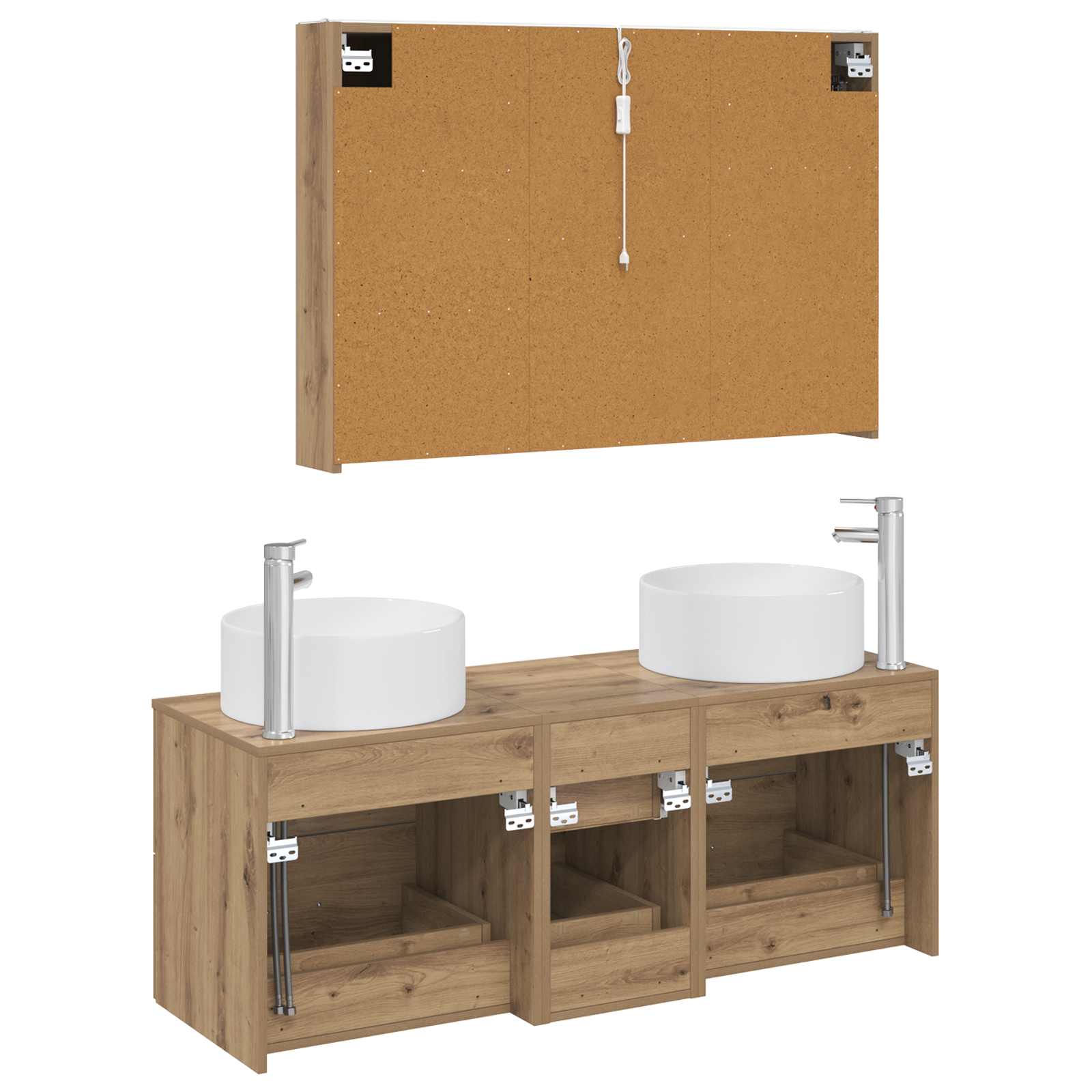 Badkamermeubelset 4 st Artisanaal eiken Bewerkt hout en glas is nu te koop bij PeponiXL, paradijselijk wonen!