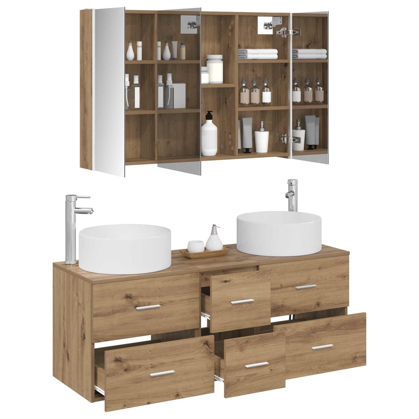 Badkamermeubelset 4 st Artisanaal eiken Bewerkt hout en glas is nu te koop bij PeponiXL, paradijselijk wonen!