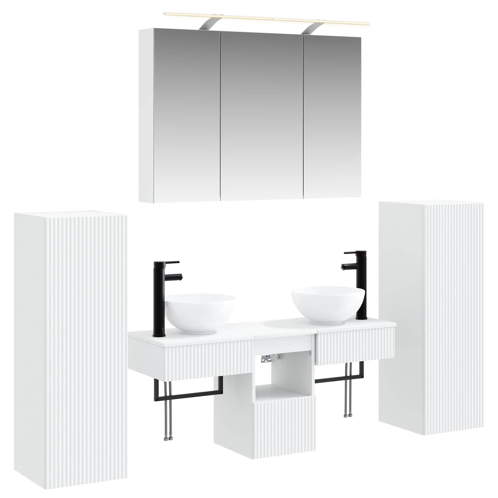 Badkamermeubelset Wandgemonteerd 6 pcs Wit Bewerkt hout en glas is nu te koop bij PeponiXL, paradijselijk wonen!