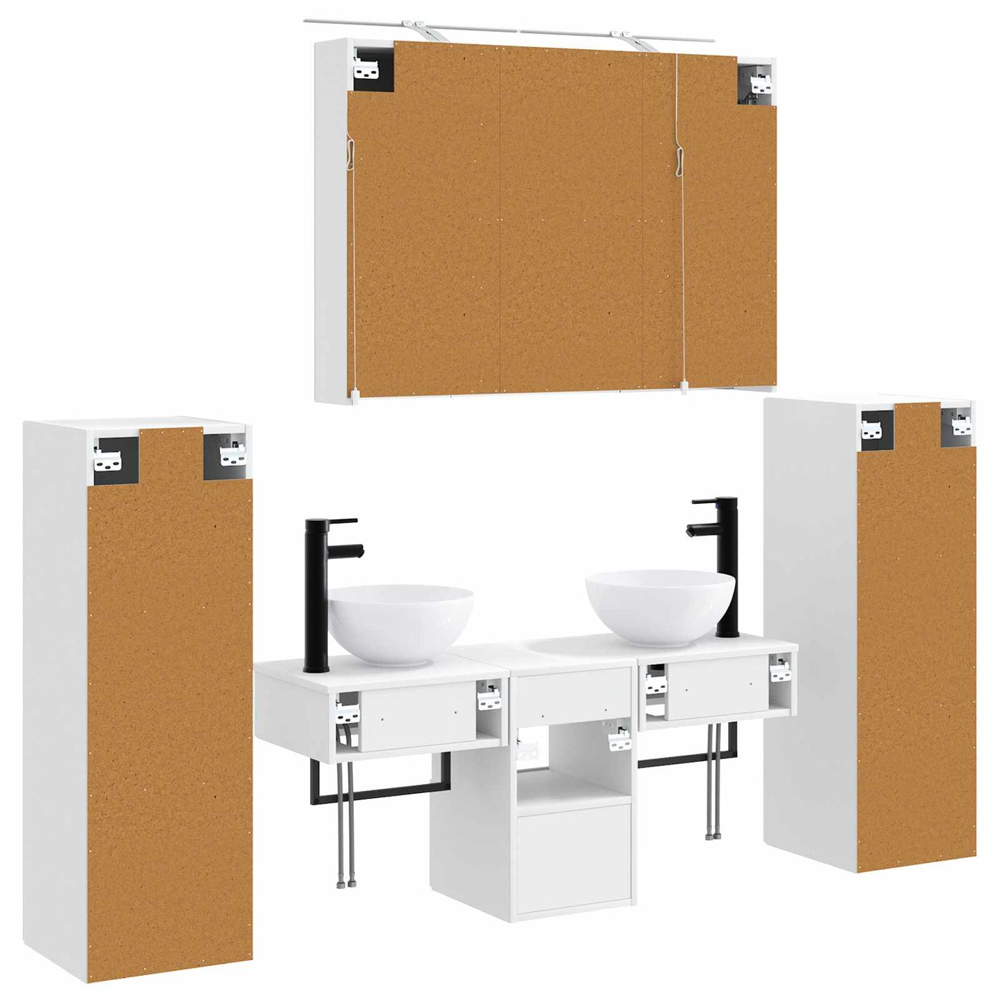Badkamermeubelset Wandgemonteerd 6 pcs Wit Bewerkt hout en glas is nu te koop bij PeponiXL, paradijselijk wonen!