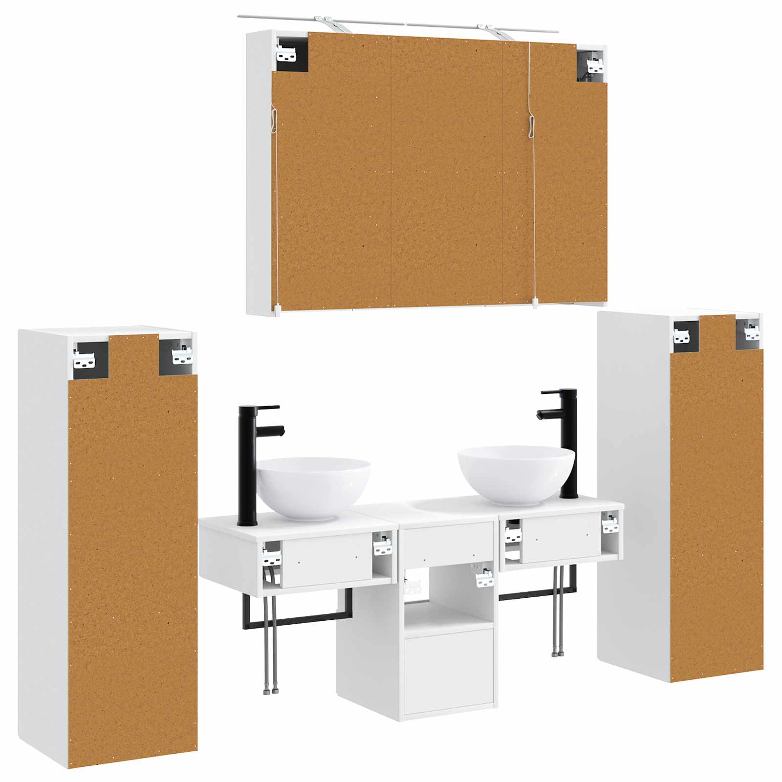 Badkamermeubelset Wandgemonteerd 6 pcs Wit Bewerkt hout en glas is nu te koop bij PeponiXL, paradijselijk wonen!