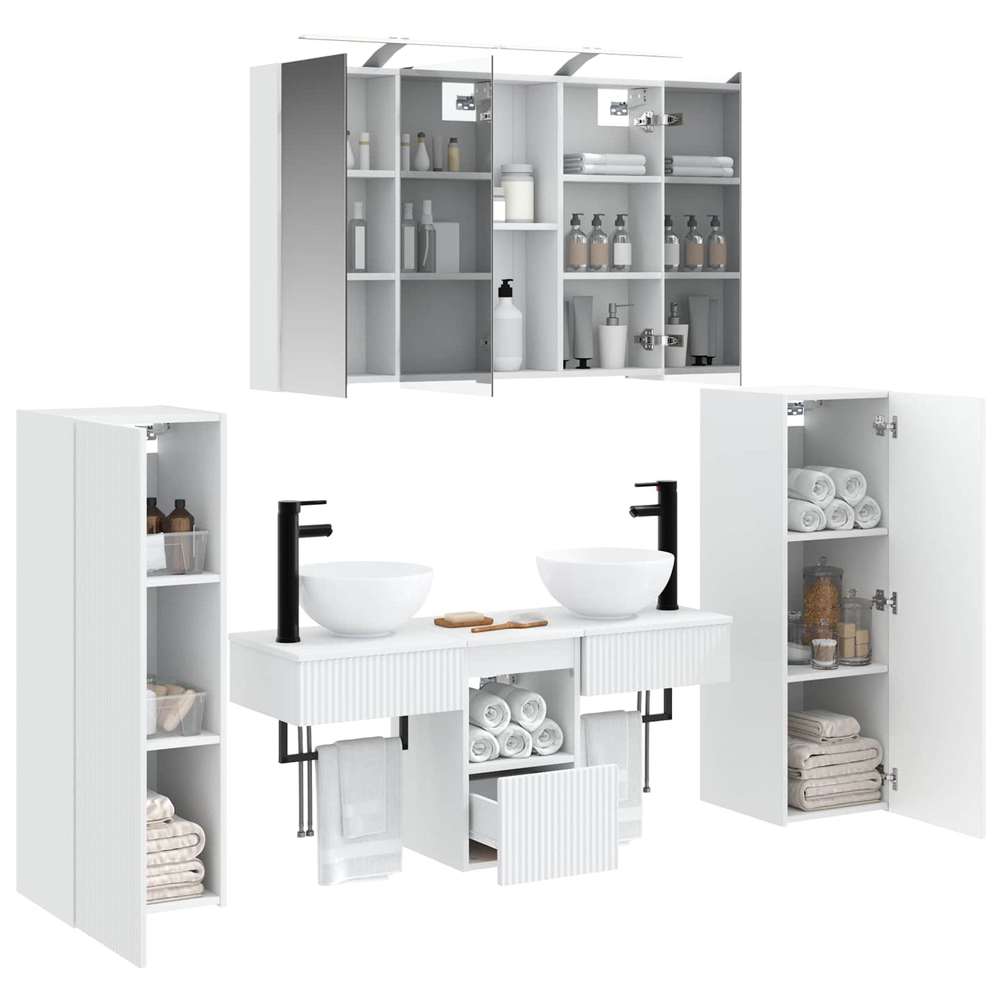 Badkamermeubelset Wandgemonteerd 6 pcs Wit Bewerkt hout en glas is nu te koop bij PeponiXL, paradijselijk wonen!