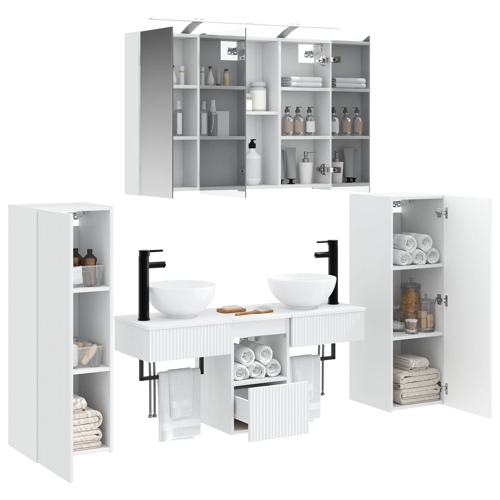 Badkamermeubelset Wandgemonteerd 6 pcs Wit Bewerkt hout en glas is nu te koop bij PeponiXL, paradijselijk wonen!