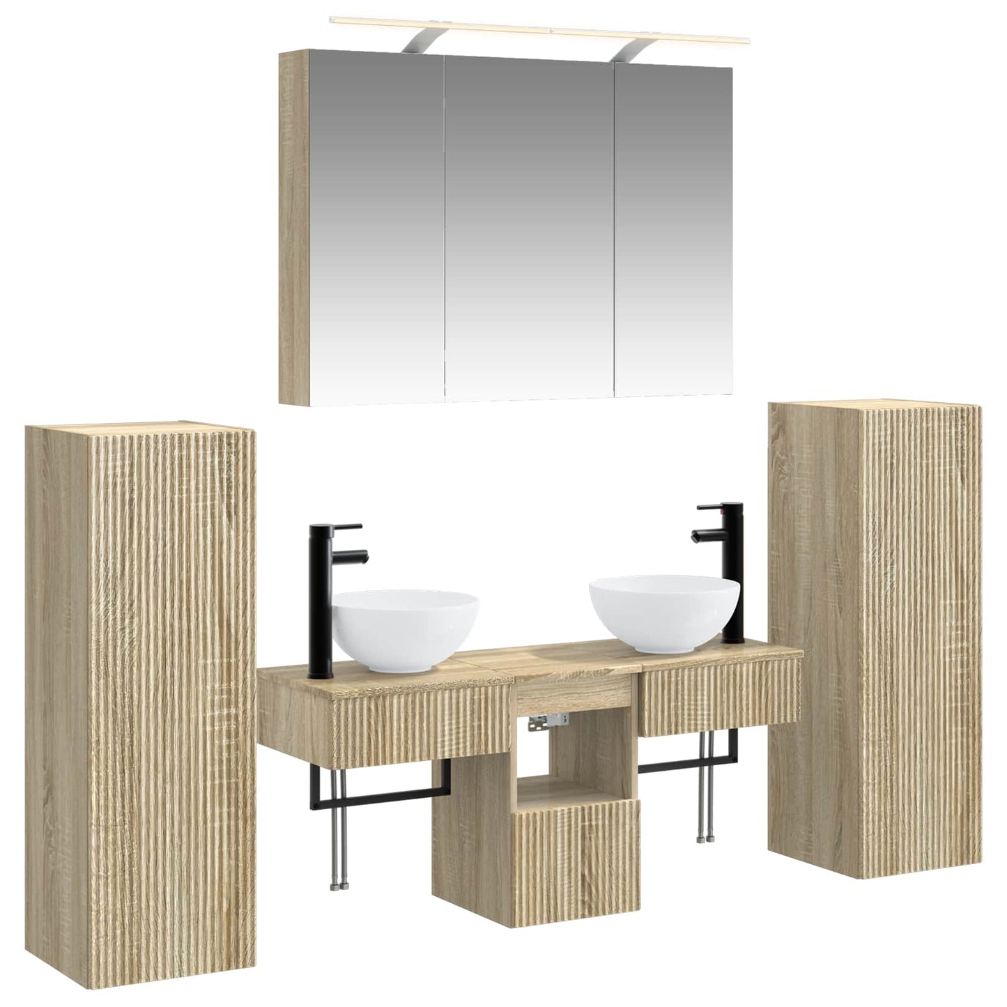 Badkamermeubelset 6 pcs Sonoma Eiken Bewerkt hout en glas is nu te koop bij PeponiXL, paradijselijk wonen!