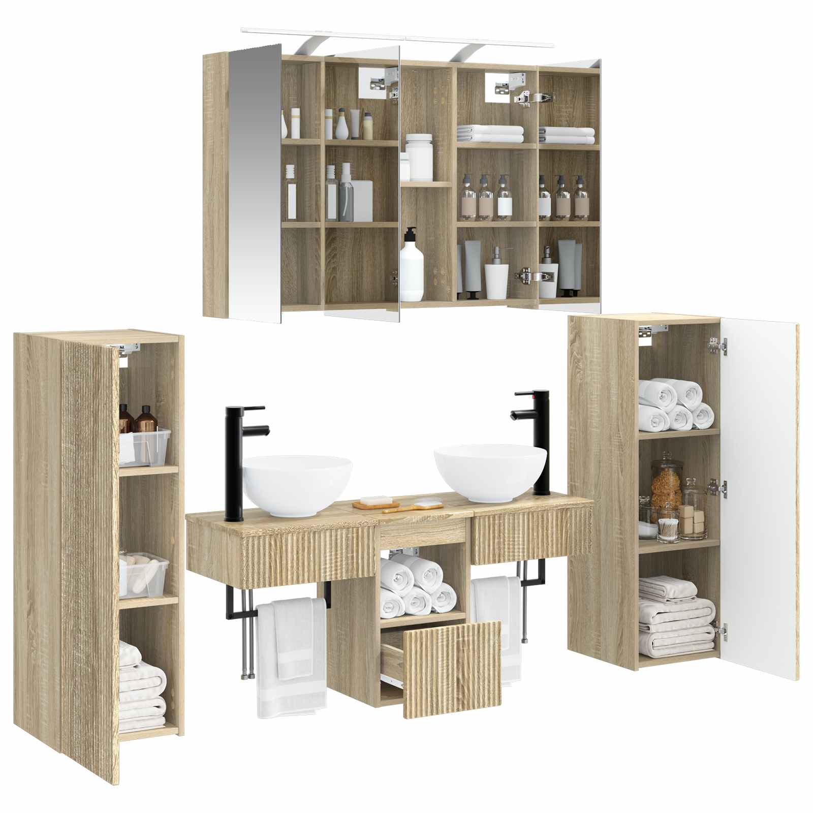 Badkamermeubelset 6 pcs Sonoma Eiken Bewerkt hout en glas is nu te koop bij PeponiXL, paradijselijk wonen!