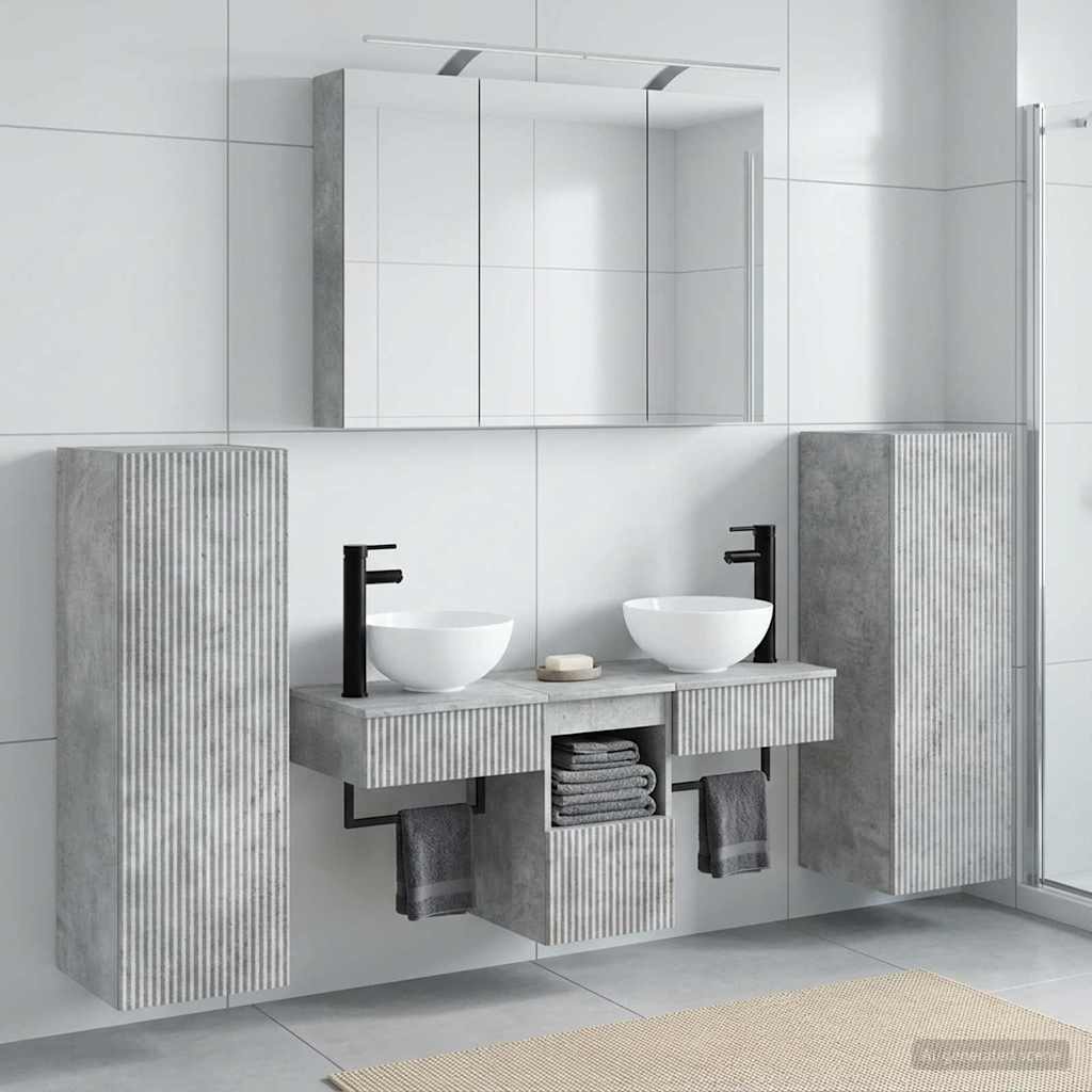 Badkamermeubelset 6 pcs Betongrijs Bewerkt hout en glas is nu te koop bij PeponiXL, paradijselijk wonen!