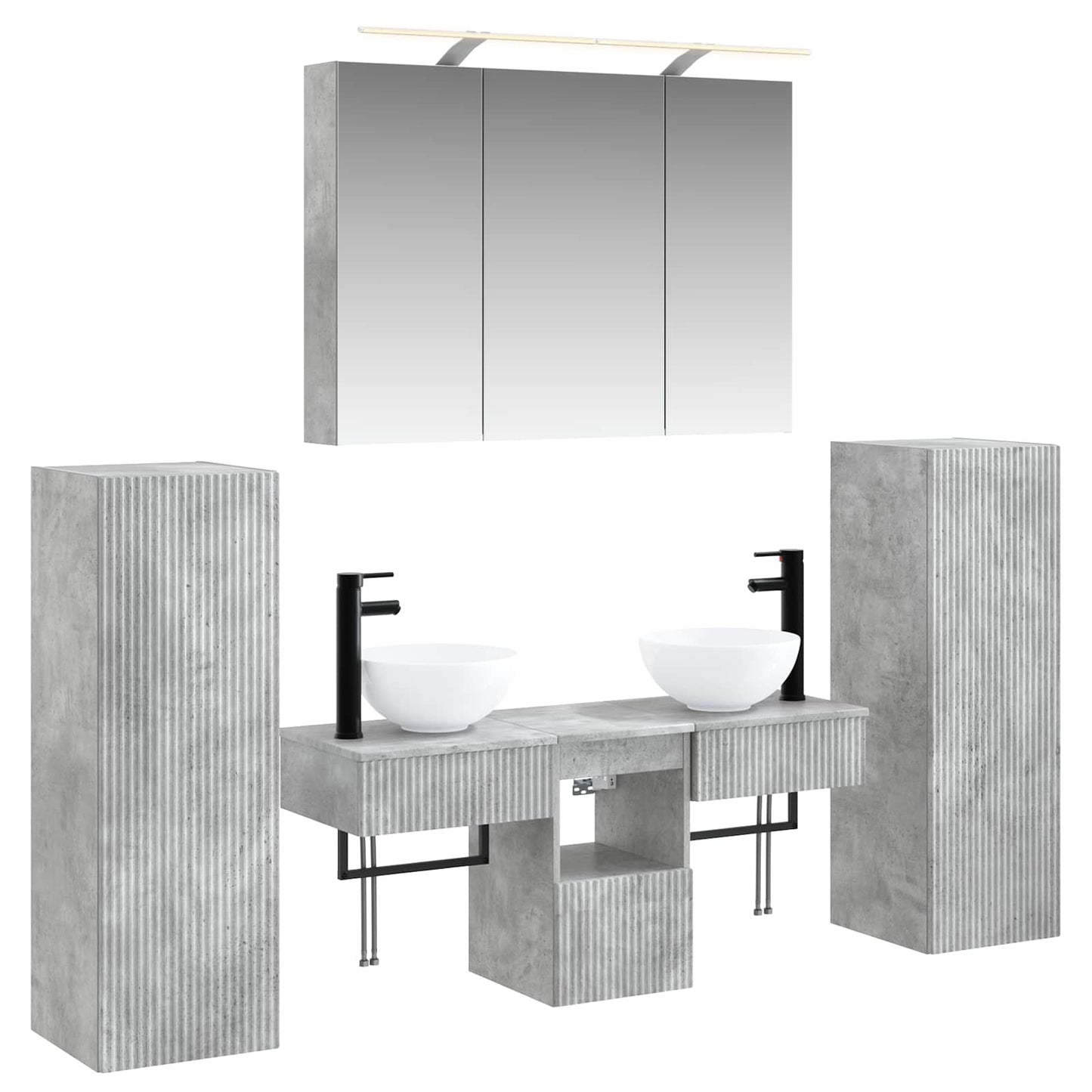 Badkamermeubelset 6 pcs Betongrijs Bewerkt hout en glas is nu te koop bij PeponiXL, paradijselijk wonen!