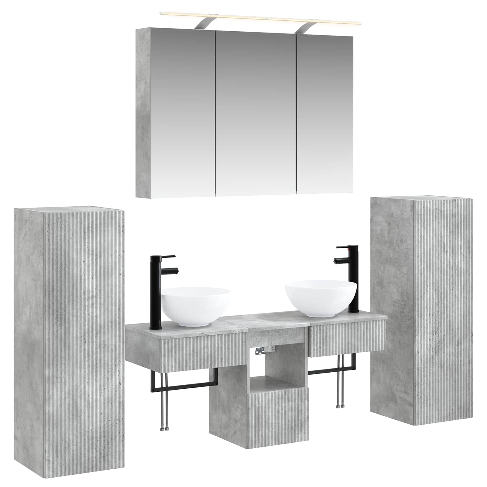 Badkamermeubelset 6 pcs Betongrijs Bewerkt hout en glas is nu te koop bij PeponiXL, paradijselijk wonen!