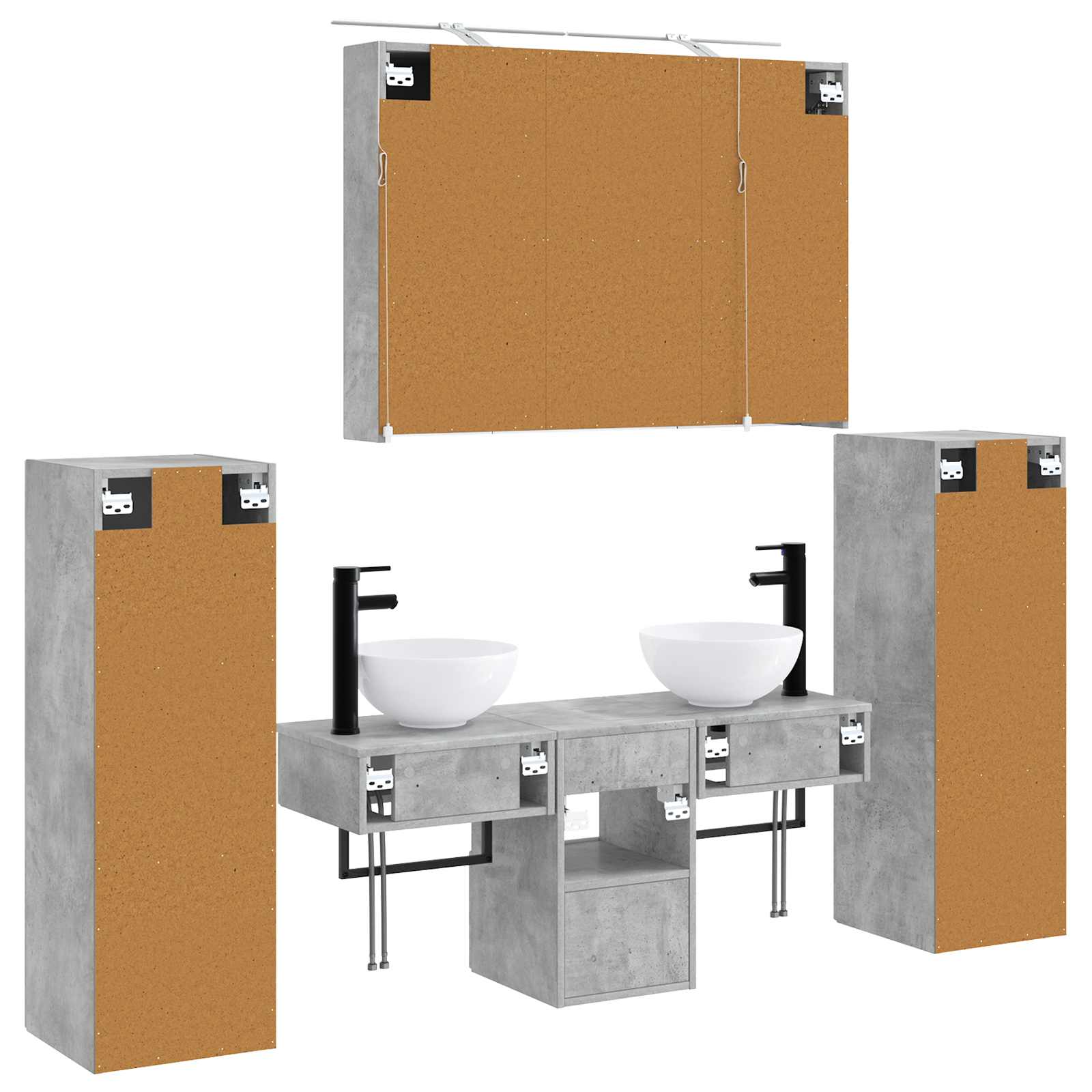 Badkamermeubelset 6 pcs Betongrijs Bewerkt hout en glas is nu te koop bij PeponiXL, paradijselijk wonen!