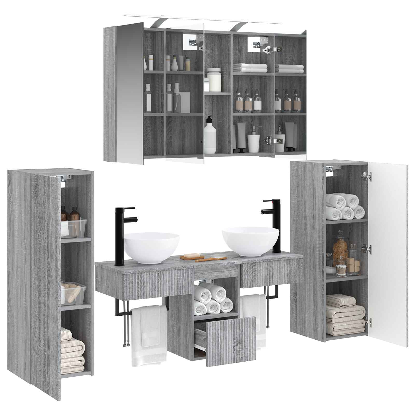 Badkamermeubelset 6 pcs Grijs Sonoma Bewerkt hout en glas is nu te koop bij PeponiXL, paradijselijk wonen!