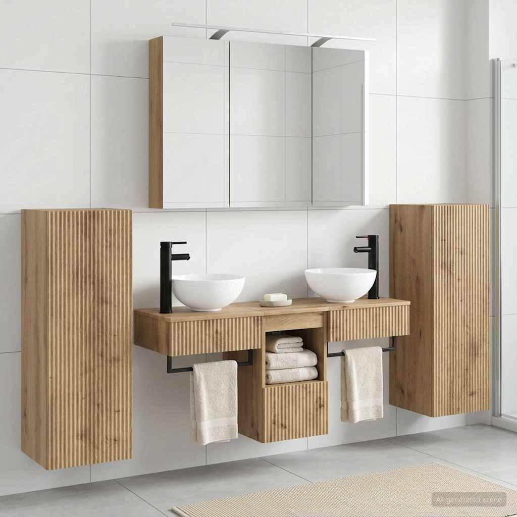 Badkamermeubelset 6 st Artisanaal eiken Bewerkt hout en glas is nu te koop bij PeponiXL, paradijselijk wonen!