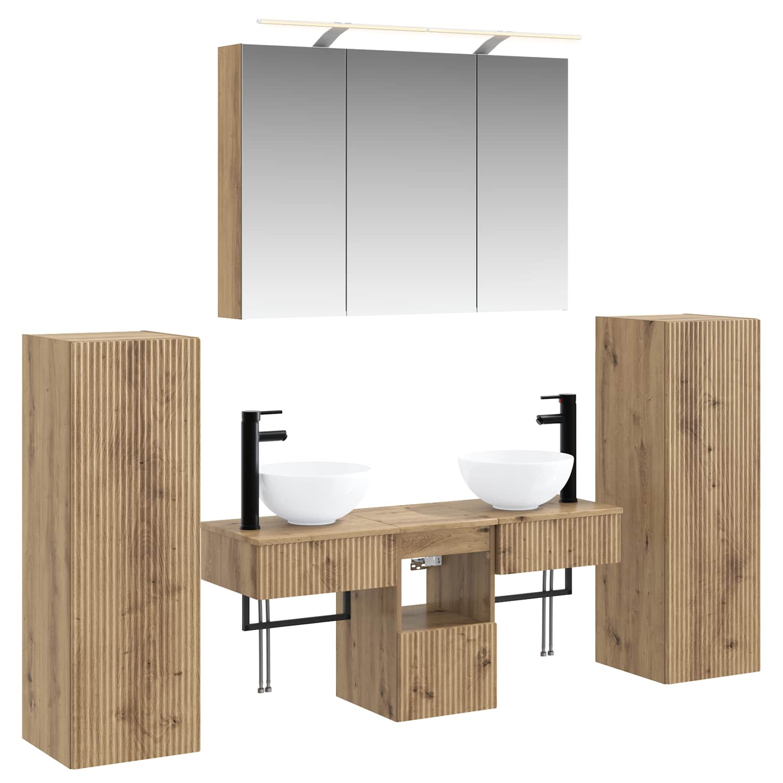 Badkamermeubelset 6 st Artisanaal eiken Bewerkt hout en glas is nu te koop bij PeponiXL, paradijselijk wonen!