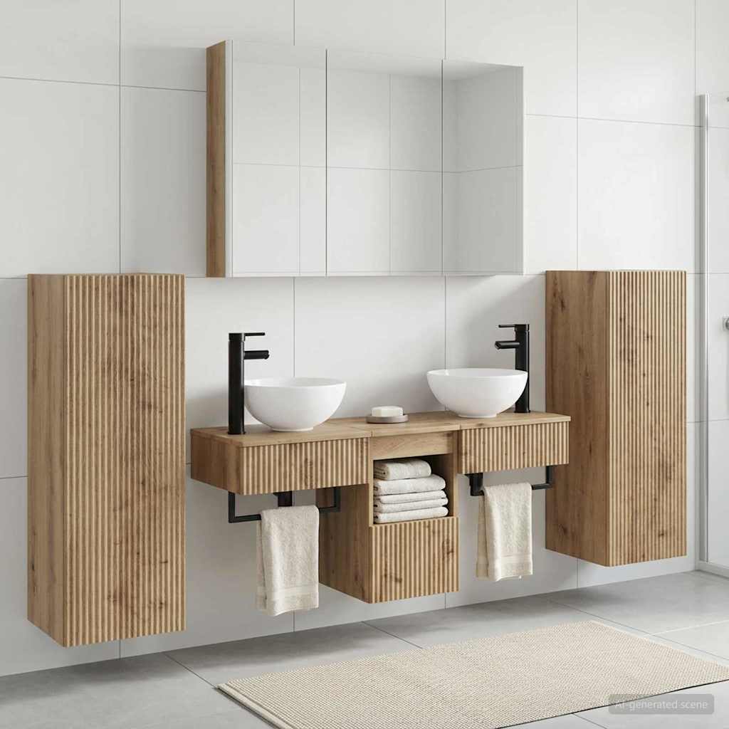 Badkamermeubelset 6 st Artisanaal eiken Bewerkt hout en glas is nu te koop bij PeponiXL, paradijselijk wonen!