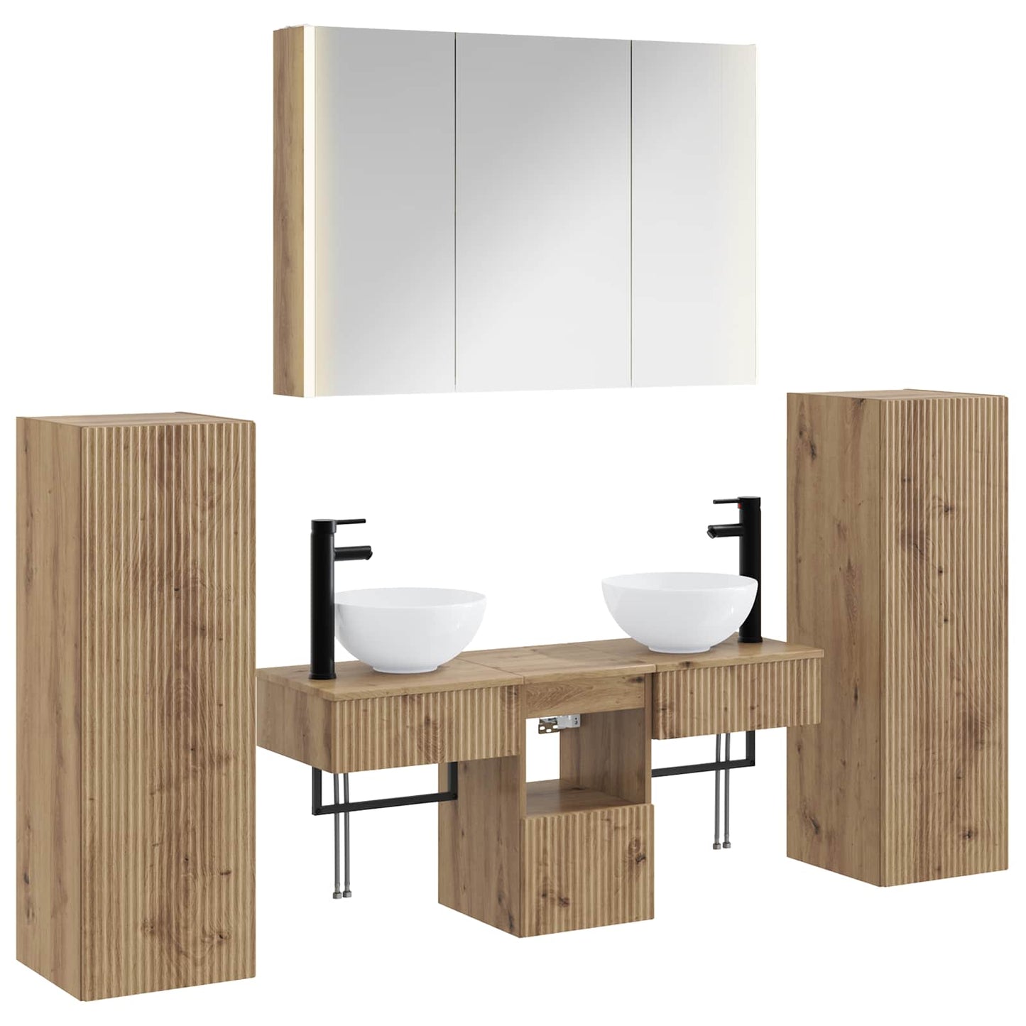 Badkamermeubelset 6 st Artisanaal eiken Bewerkt hout en glas is nu te koop bij PeponiXL, paradijselijk wonen!