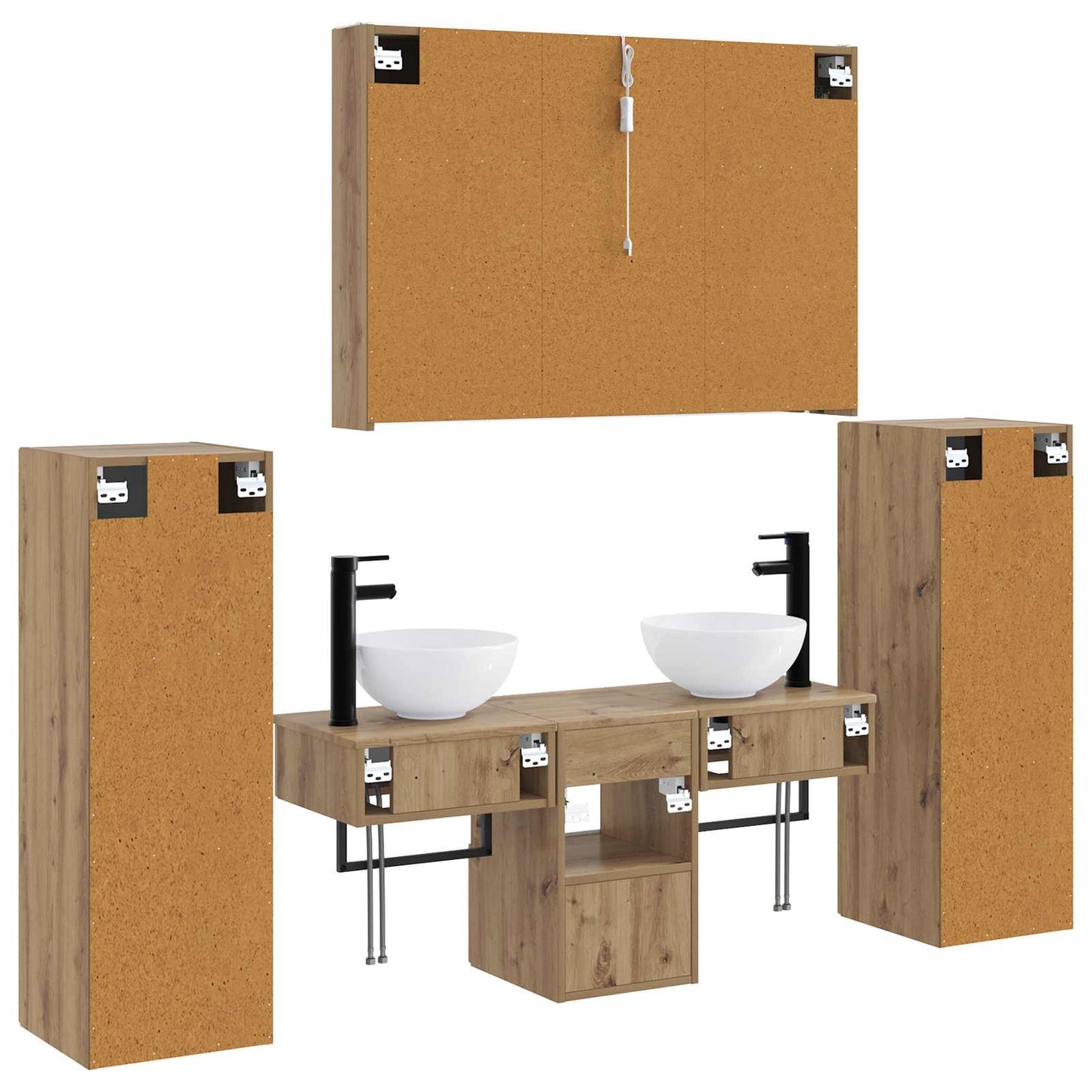 Badkamermeubelset 6 st Artisanaal eiken Bewerkt hout en glas is nu te koop bij PeponiXL, paradijselijk wonen!