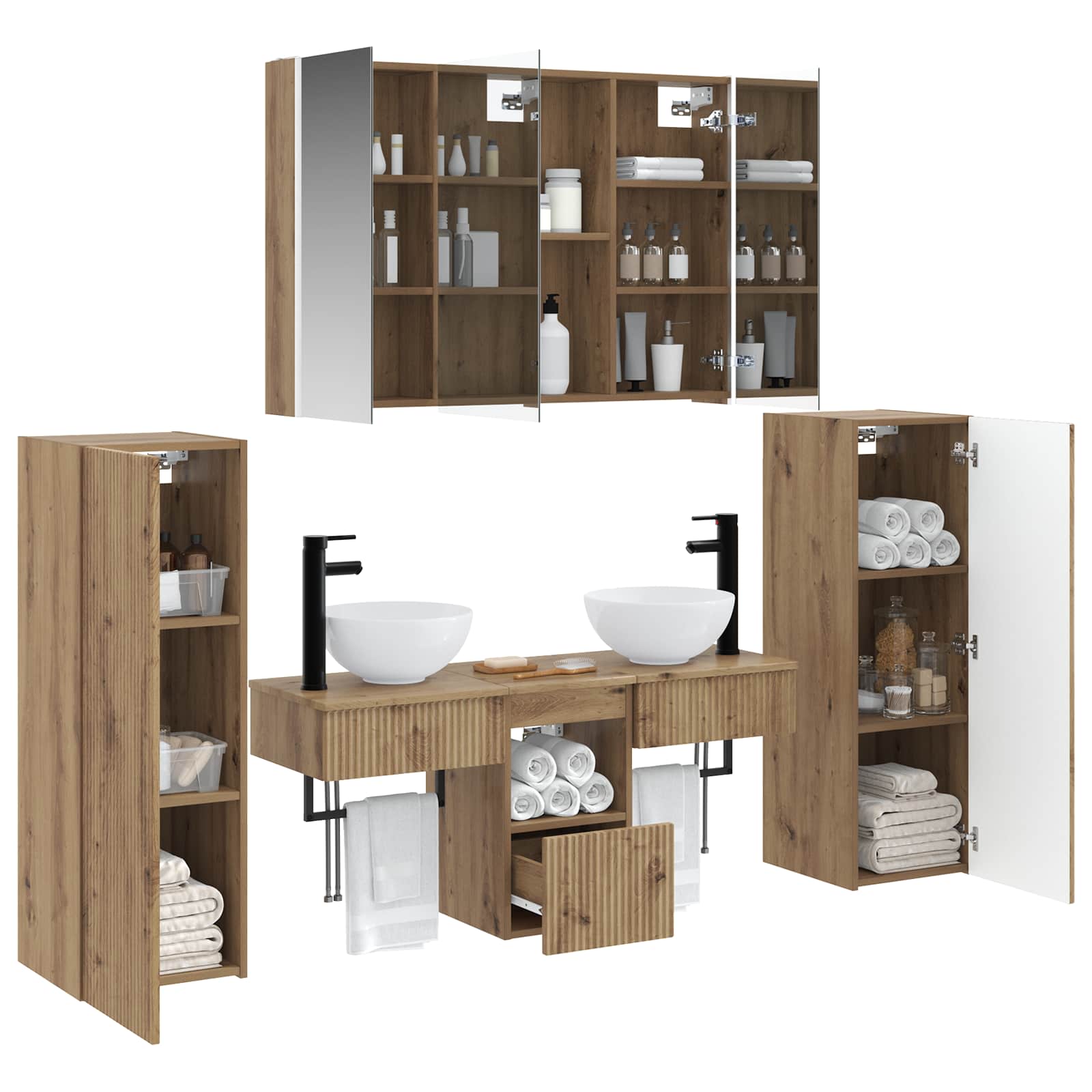 Badkamermeubelset 6 st Artisanaal eiken Bewerkt hout en glas is nu te koop bij PeponiXL, paradijselijk wonen!
