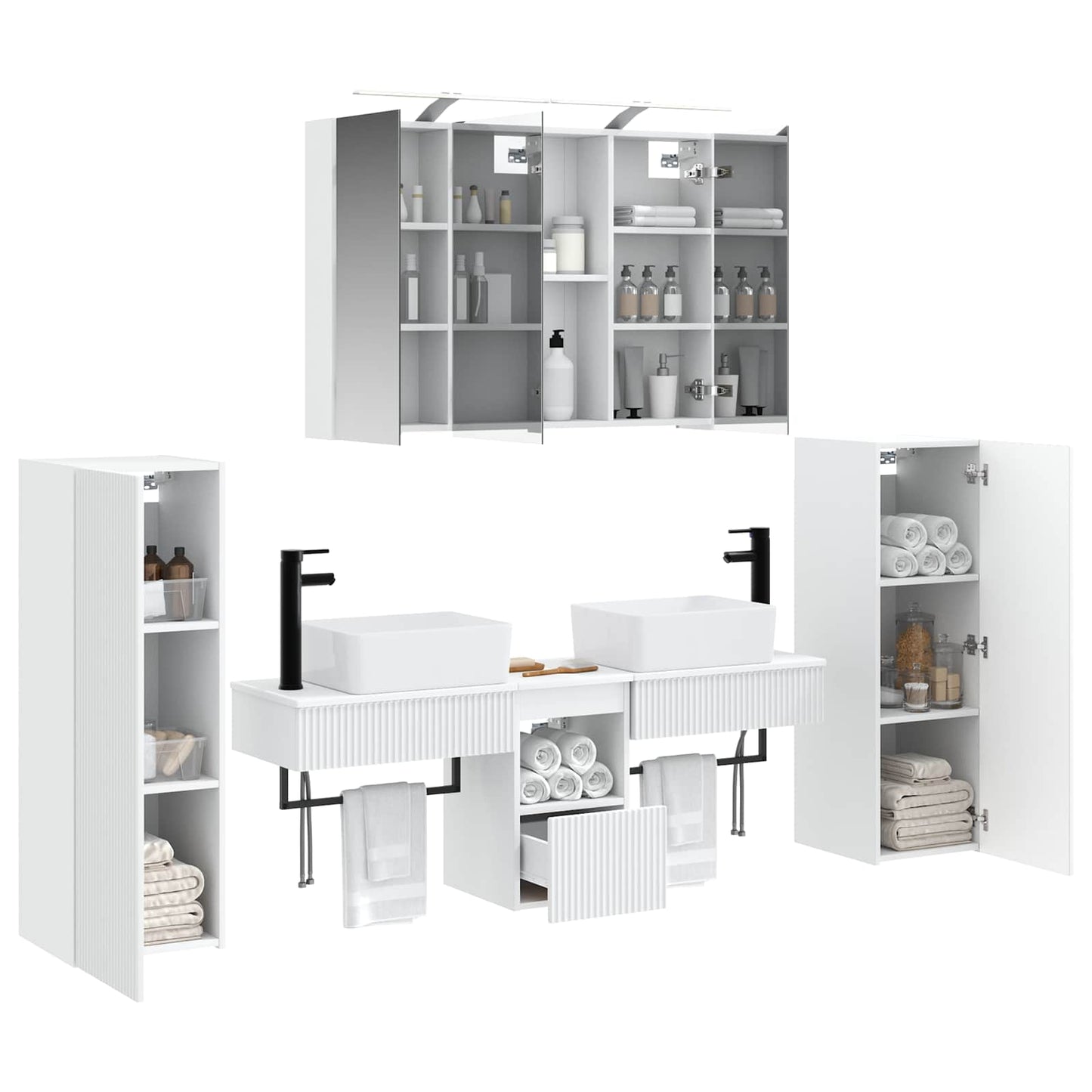 Badkamermeubelset 6 pcs Wit Bewerkt hout en glas is nu te koop bij PeponiXL, paradijselijk wonen!