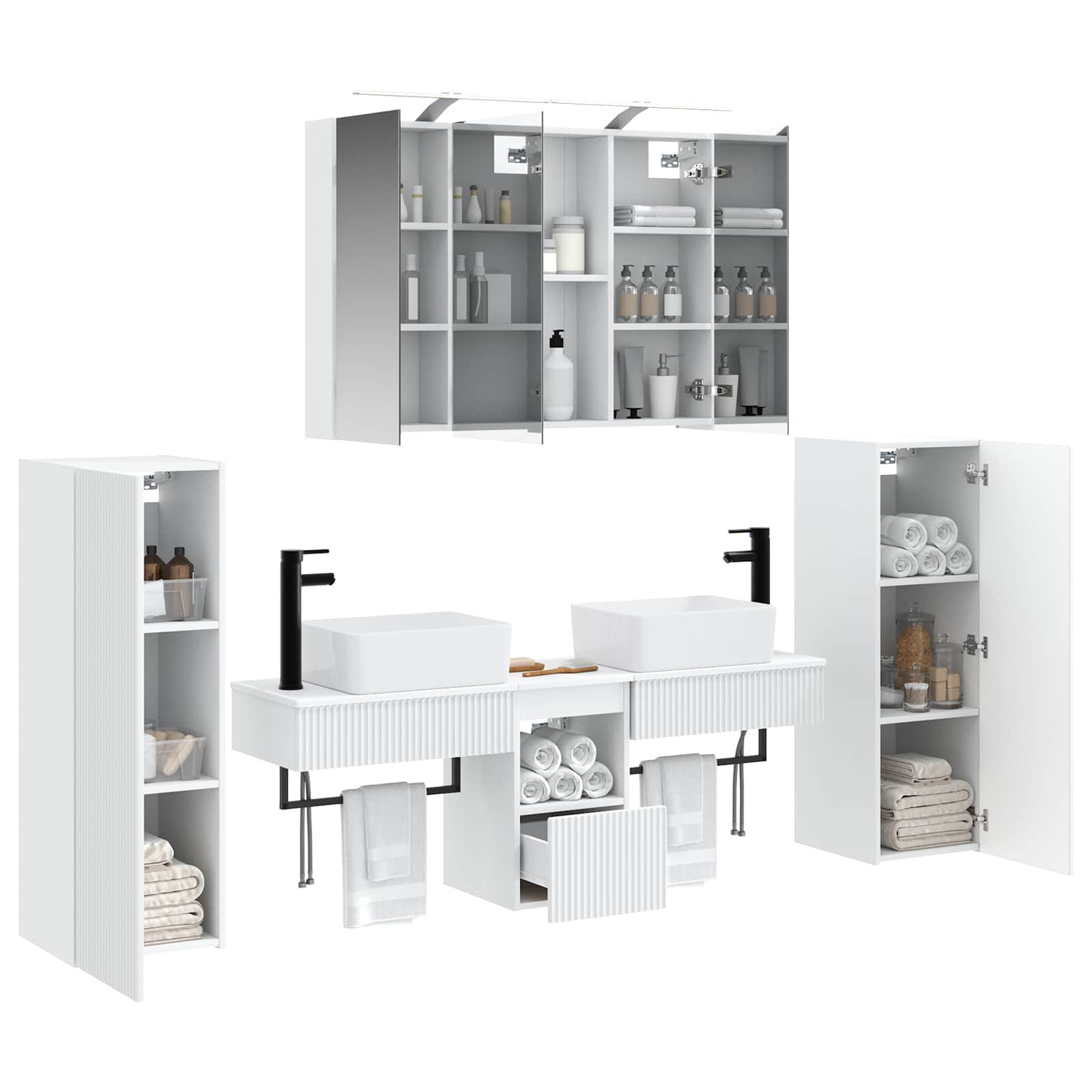Badkamermeubelset 6 pcs Wit Bewerkt hout en glas is nu te koop bij PeponiXL, paradijselijk wonen!