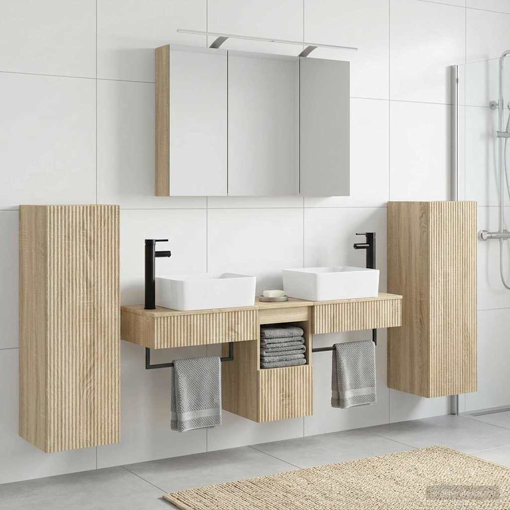 Badkamermeubelset 6 pcs Sonoma Eiken Bewerkt hout en glas is nu te koop bij PeponiXL, paradijselijk wonen!